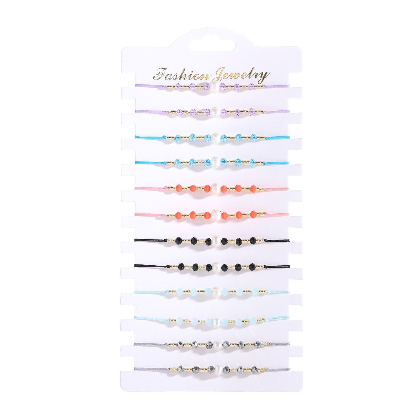 12pcs/Set Pearl Charms Braided Bracelets for Women Crystal Beads Adjustable Rope Chain Anklets Beach Handmade Jewelry