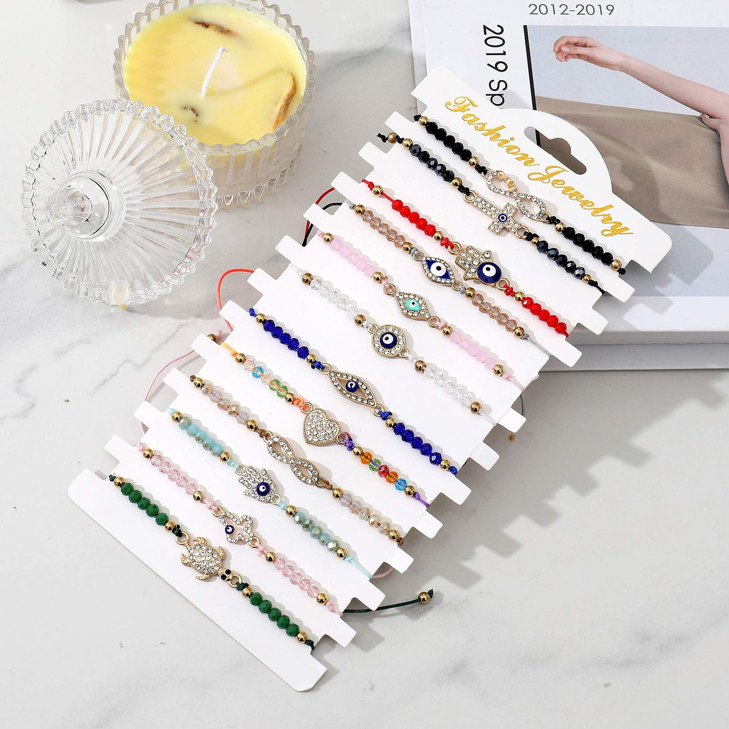 24pcs/lot Turkey Evil Eye Charms Bracelets Hamsa Bracelet Set Protection Anklets Jewelry for Women Girls Boys Free Shipping