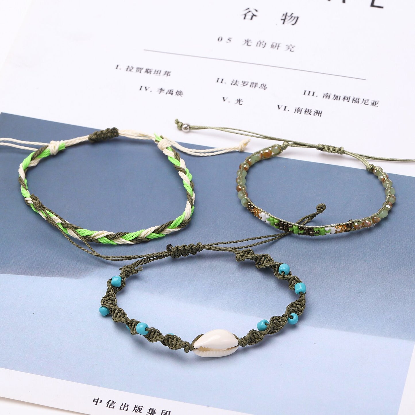 3 Pieces Surfer Wave Bracelet Ocean Wave Adjustable Waterproof Handmade Summer Shell Bracelets Anklets Jewelry for Women