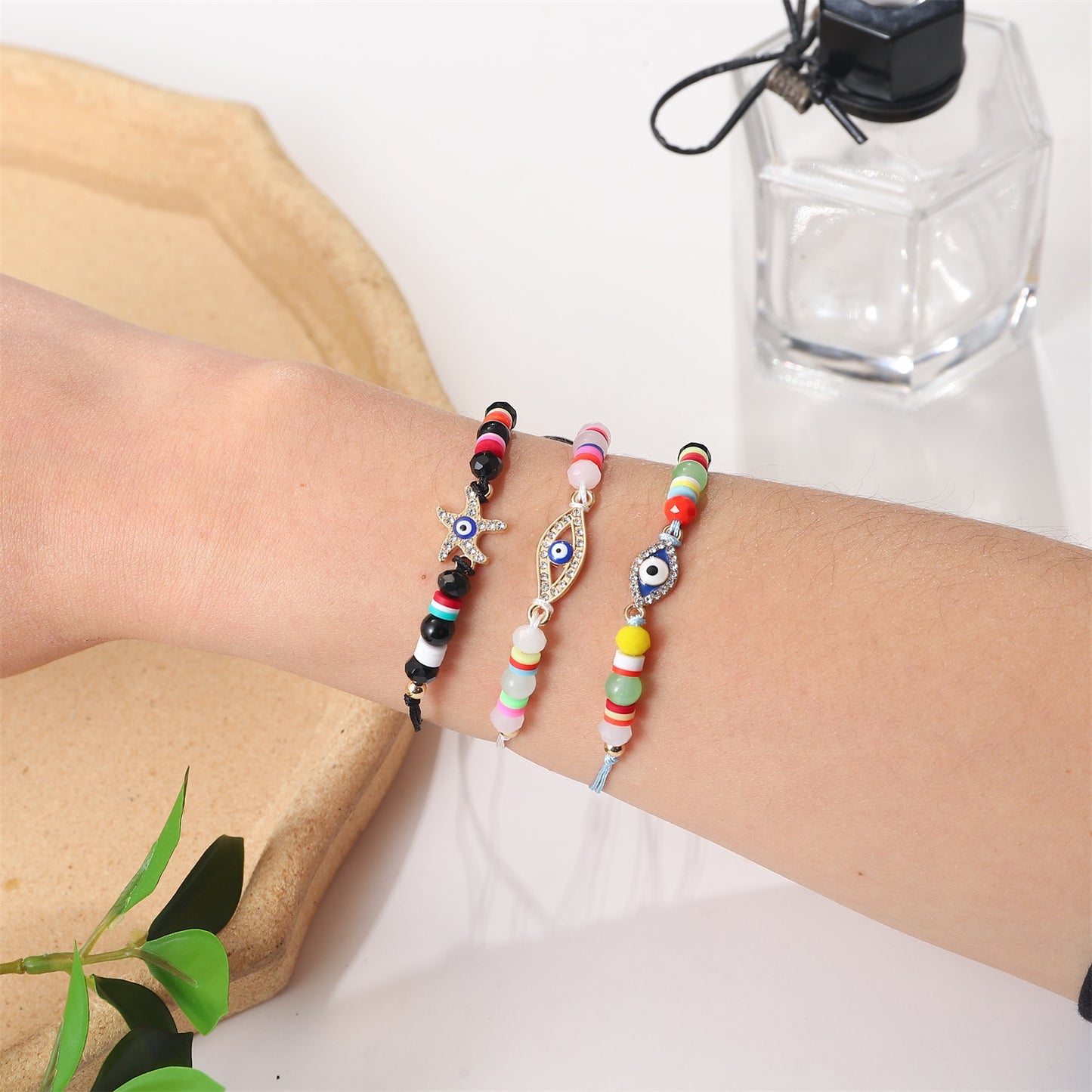 12pcs Evil Eye Starfish Star Pendant Braided Charms Bracelets for Women Adjustable Rope Chain Anklets Beach Handmade Jewelry
