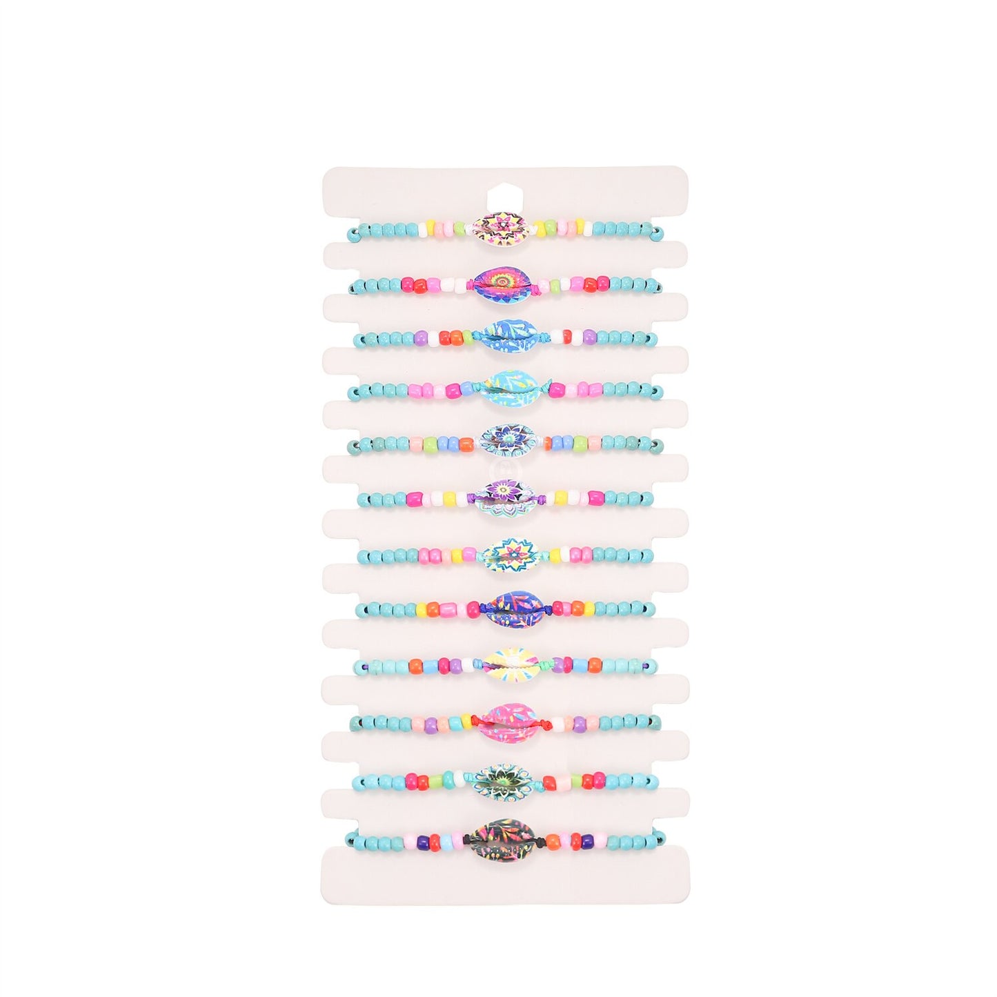 Boho 12pcs Colorful Seed Beads Shell Charms Braided Bracelets for Women Men Adjustable Rope Chain Anklets Beach Handmade Jewelry