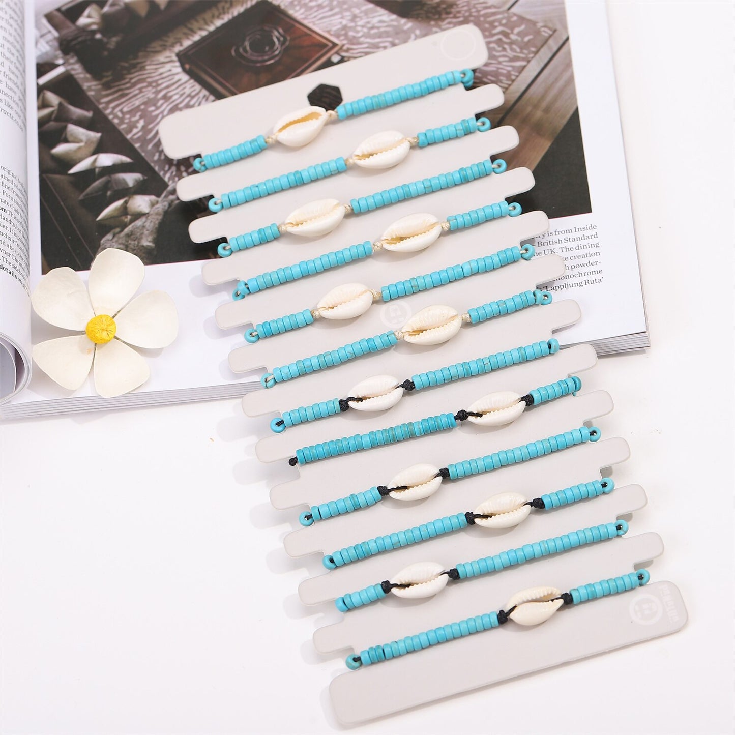 12pcs/set Green Beads Shell Charms Bracelets for Women Handmade Braided Rope Bracelets Set Fashion Summer Beach Jewelry Gift