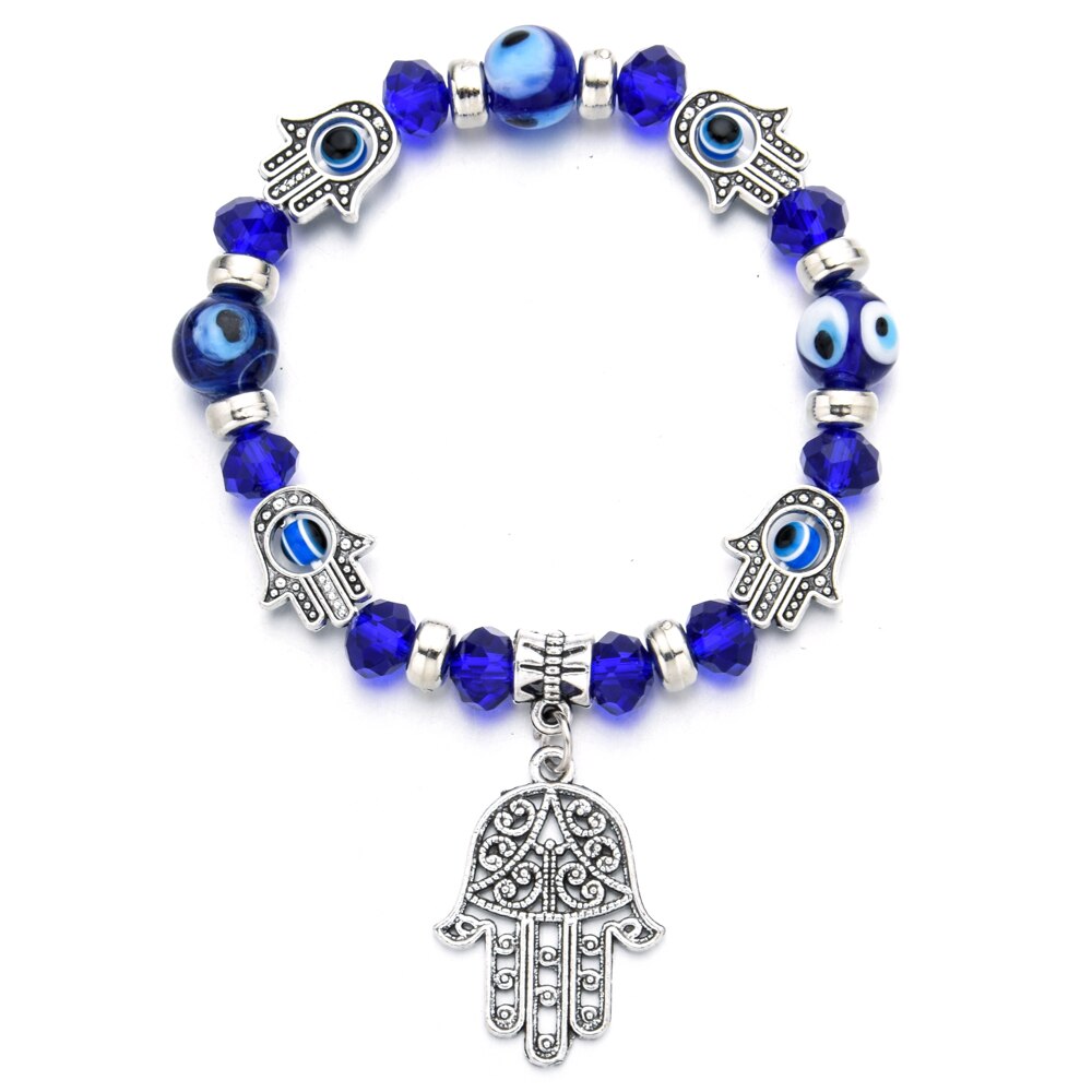 Turkish Evil Eye Charms Bracelet Fatima Hand Beaded Bracelets for Women Men Boys&girls Yoga Amulet Jewelry Bring You Good Luck