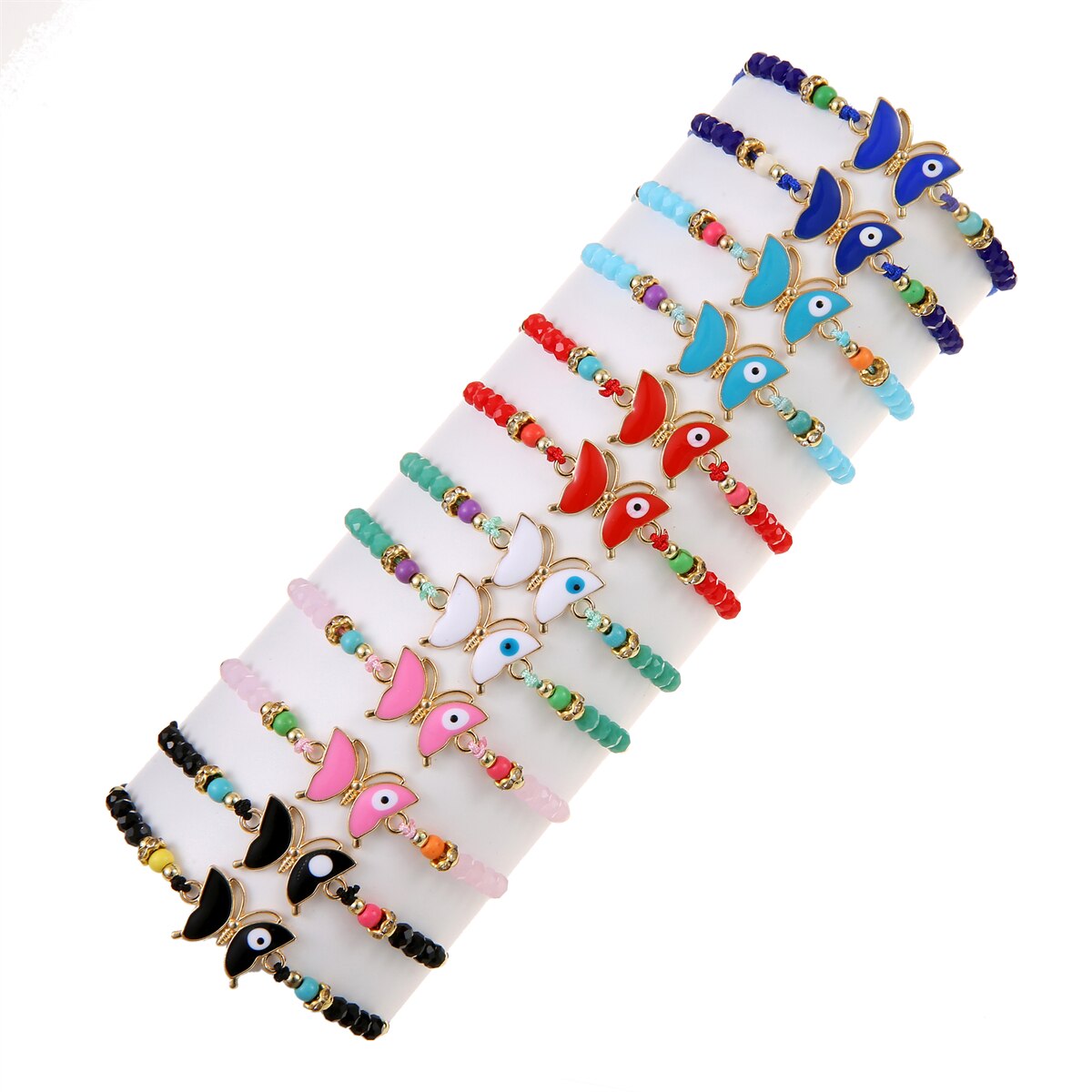 12PCS Colorful Butterfly Pendant Charms Bracelets for Women Girl Child Crystal Beads Braided Rope Bracelet Handmade Jewelry