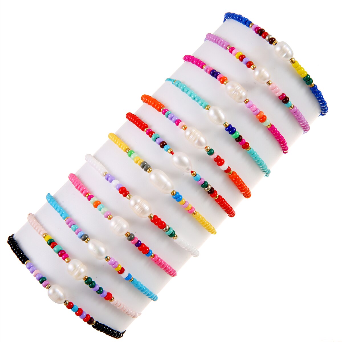 boho 12pcs/lot Colorful Czech Seed Beads Charms Bracelet Hand Woven Stackable Pearl Pendant Anklets Bracelets Jewelry Gift
