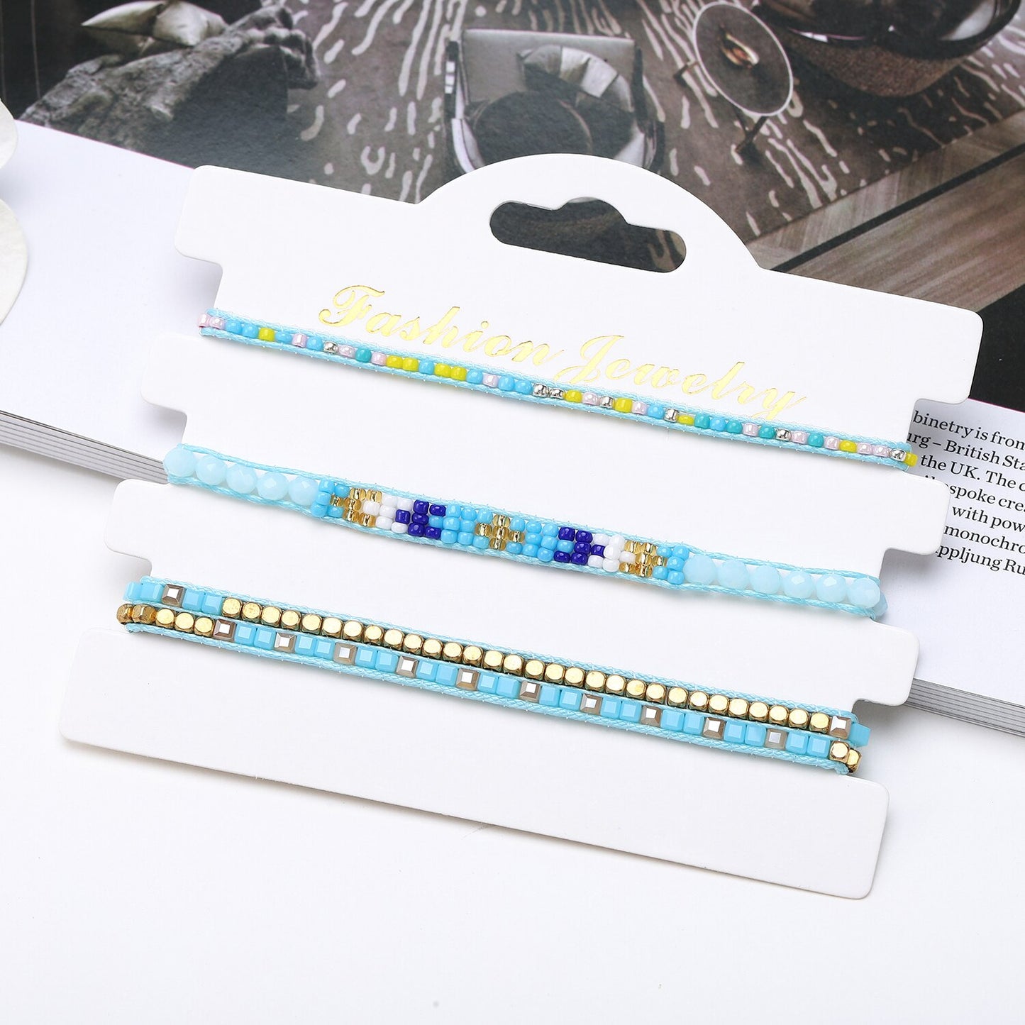 3pcs Woven Friendship Bracelets Handmade Braided Chain Ankles for Women Men Beach Crystal Beads Wrap Bracelet Adjustable Jewelry
