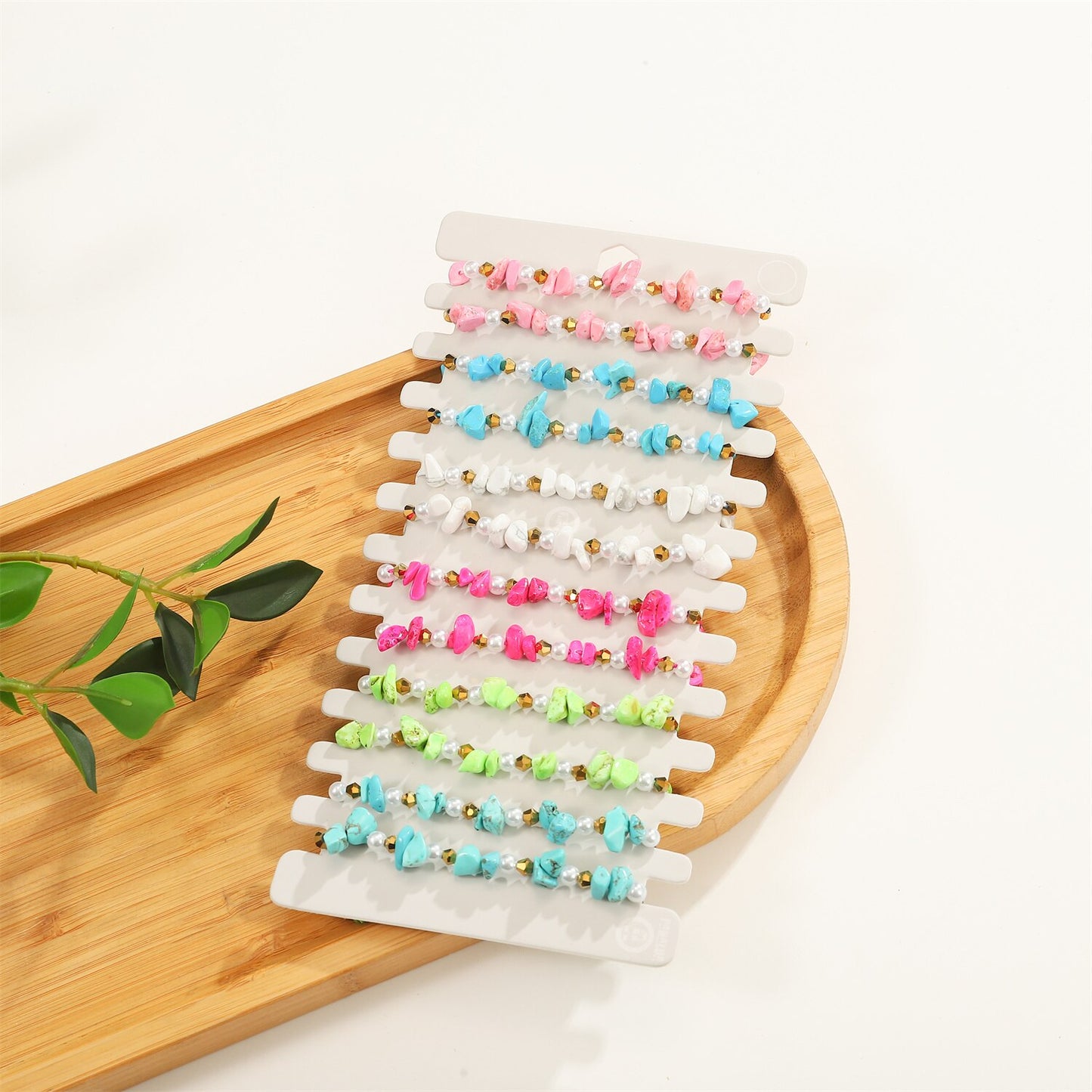 12pcs/lot Women Gravel Bracelet Natural Stone Bracelets&Bangles Braided Adjustable Chain Pearl Anklet Wristband Jewelry