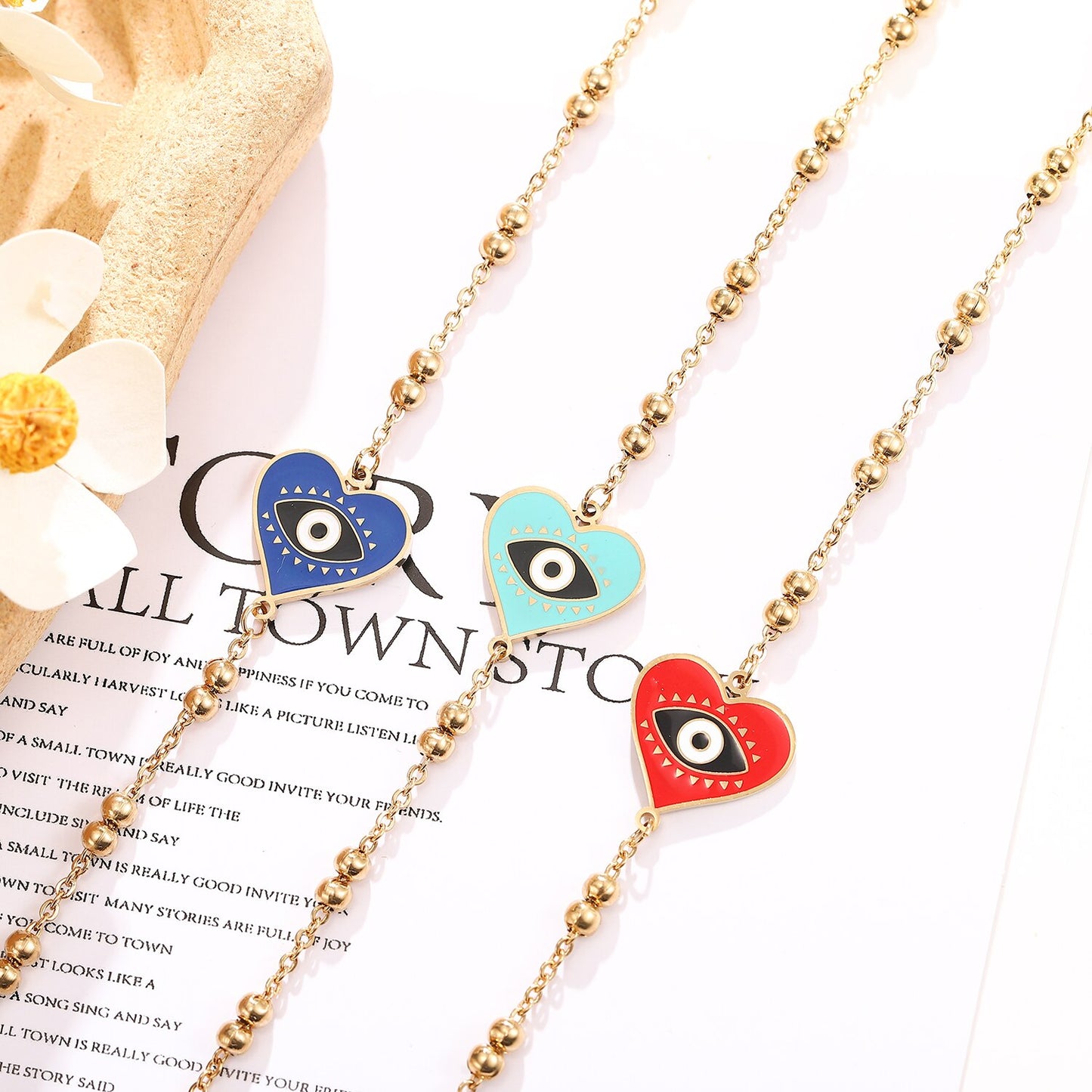 Stainless Steel Oil Drip Evil Eye Pendant Bracelet for Women Men Steel Titanium Minimalist Bangle Anklet Jewelry Wholesale