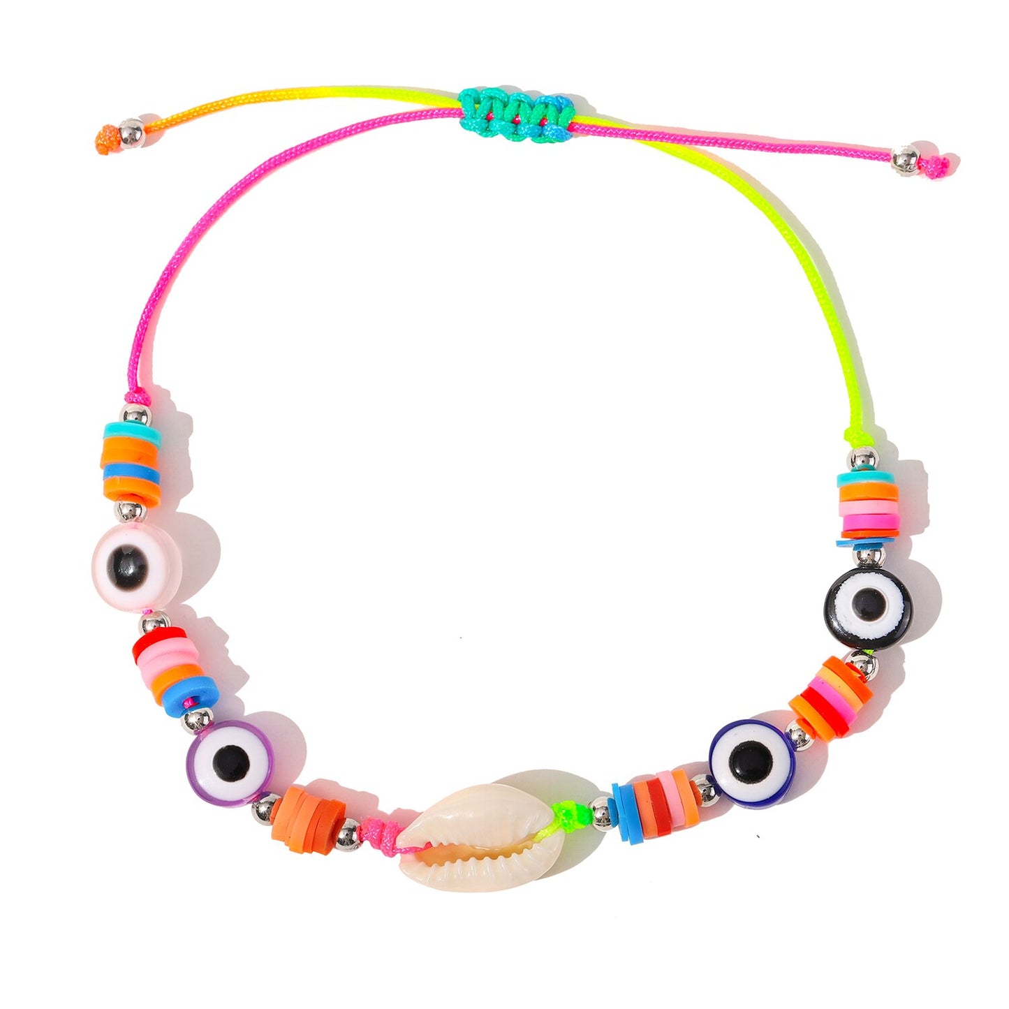 12 Pcs Beach Shell Evil Eye Beads Bracelet Anklet Set Women Summer Handmade Ankle Adjustable Clay Bracelets Wholesale