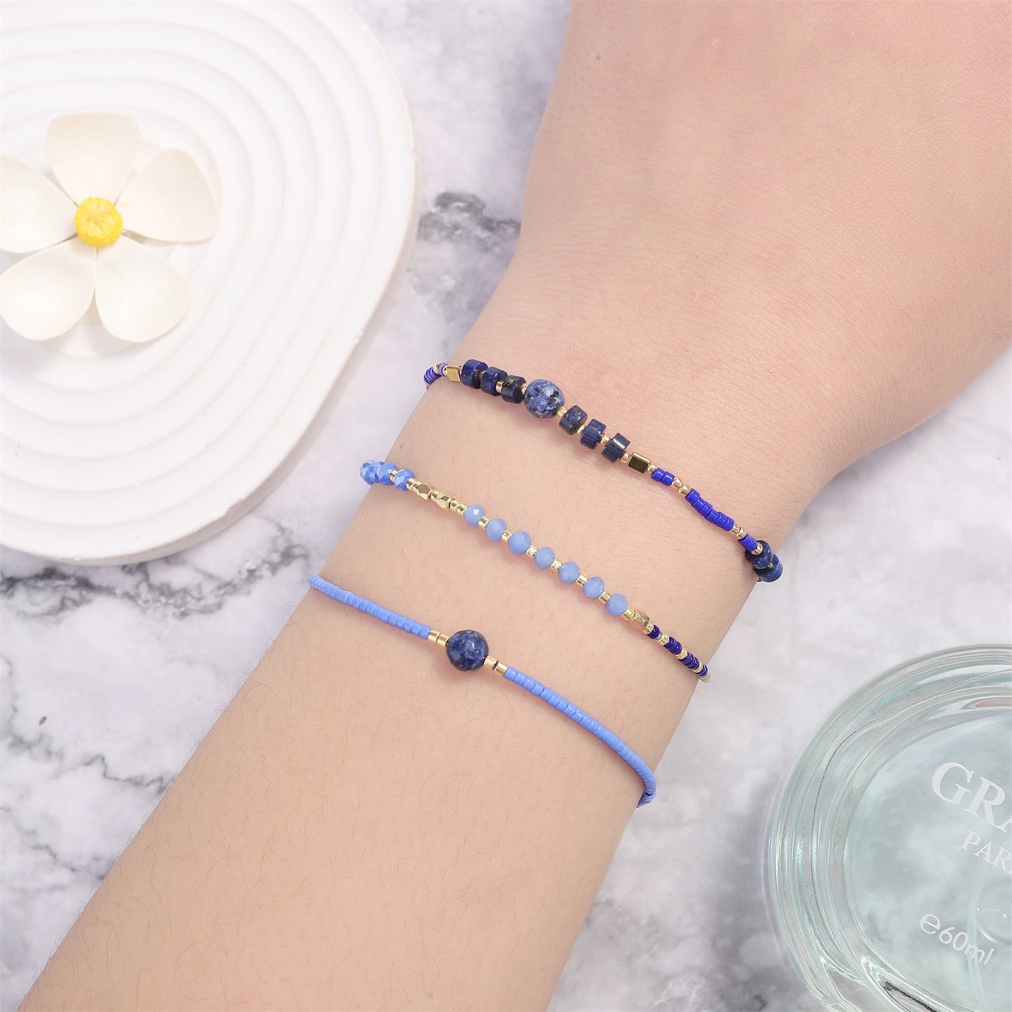3pcs/lot Natural Stone Beads Charms Bracelet for Women Men Boho Hand Woven Adjustable Wax Rope Chain Anklets Jewelry Gift