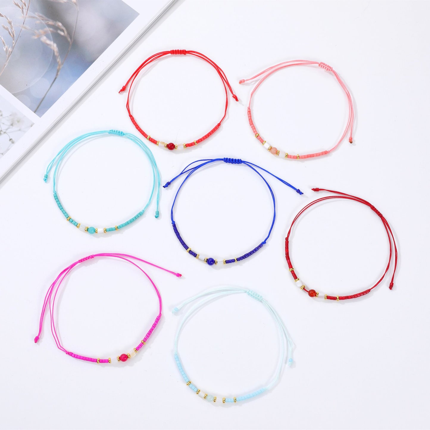12pcs/lot Japanese Rice Beads Natural Stone Pearl Charms Bracelet for Women Men Adjustable Hand-woven Rope Chain Party Jewelry