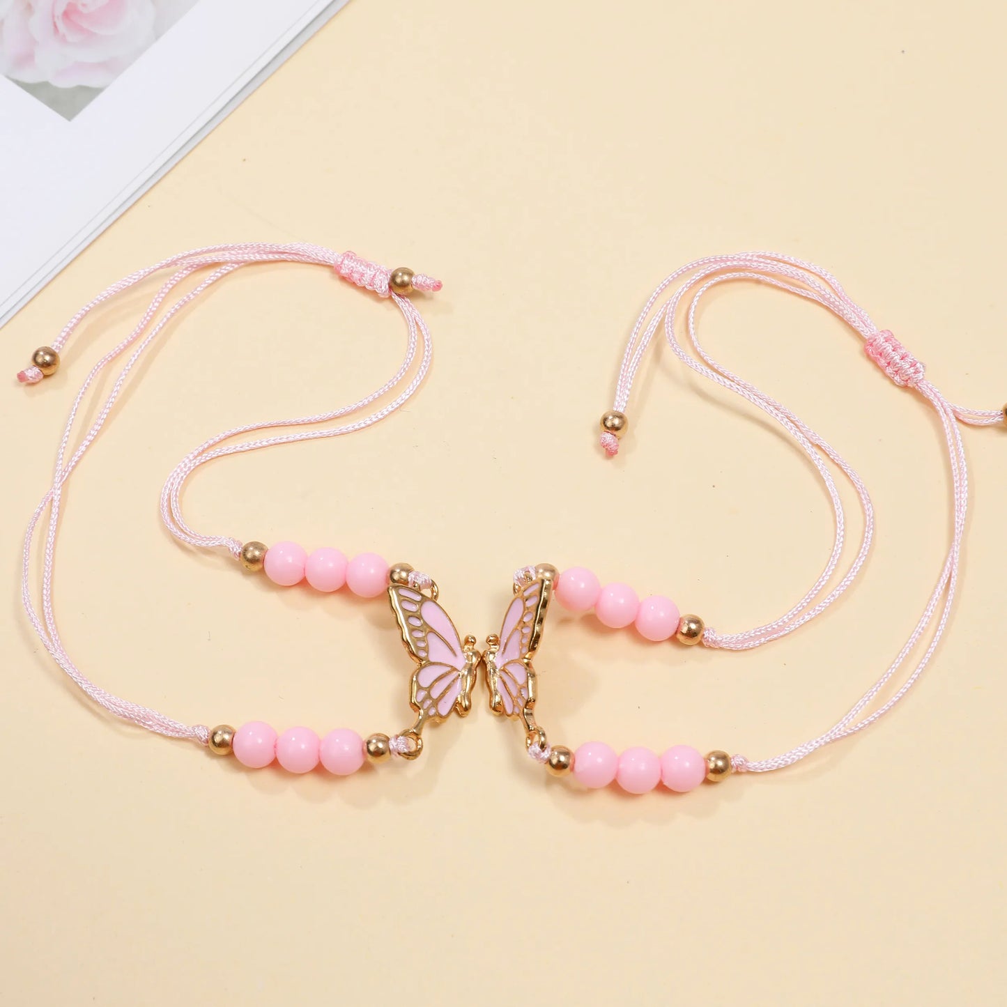 12pcs Color Painted Oil Butterfly Pendant Friendship Woven Bracelet for Women Men Adjustable Hand Woven Couple Jewelry