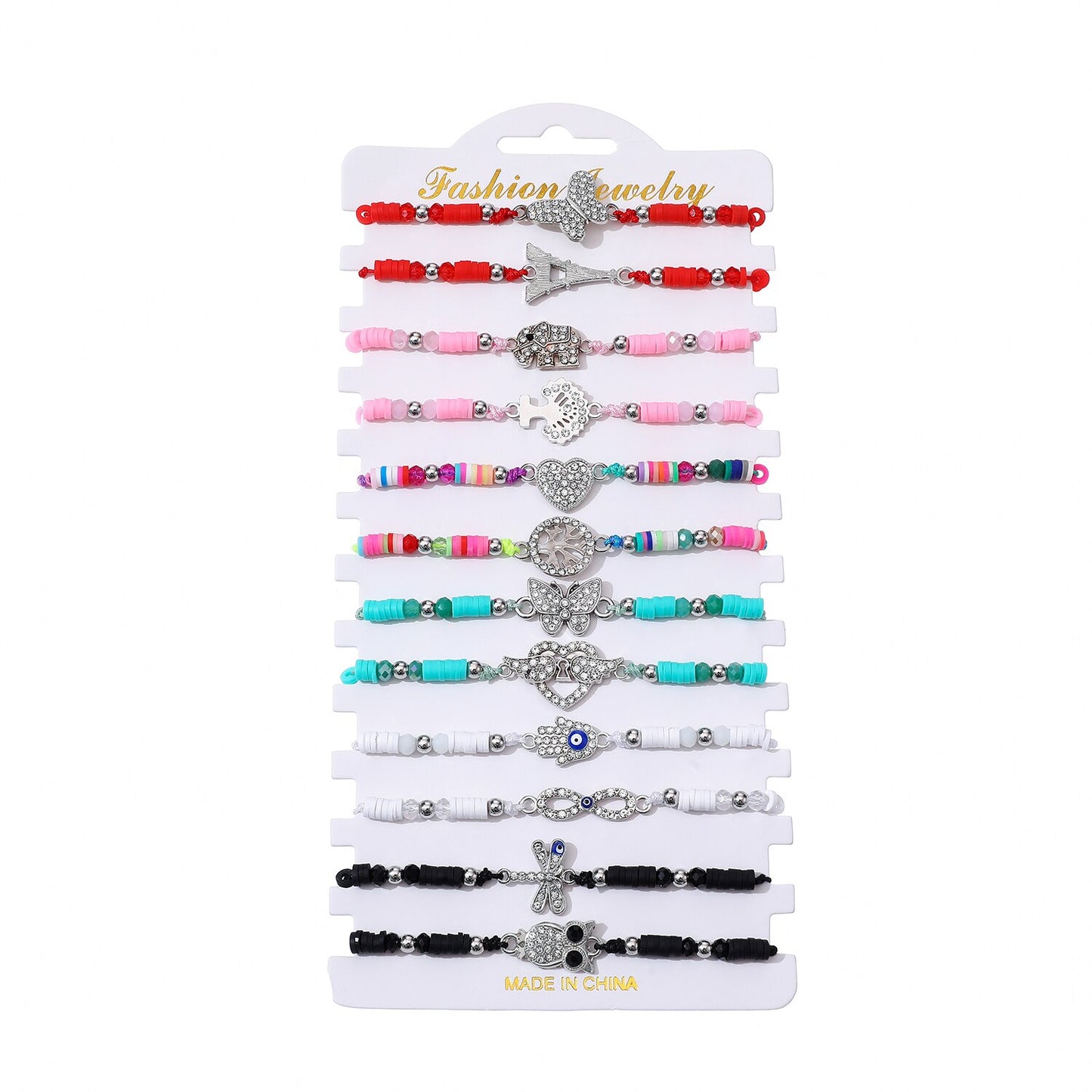 12pcs/Sets Butterfly Owl Animal Pendant Braided Bracelets for Women Child Soft Clay Adjustable Charms Rope Chain Anklets Jewelry