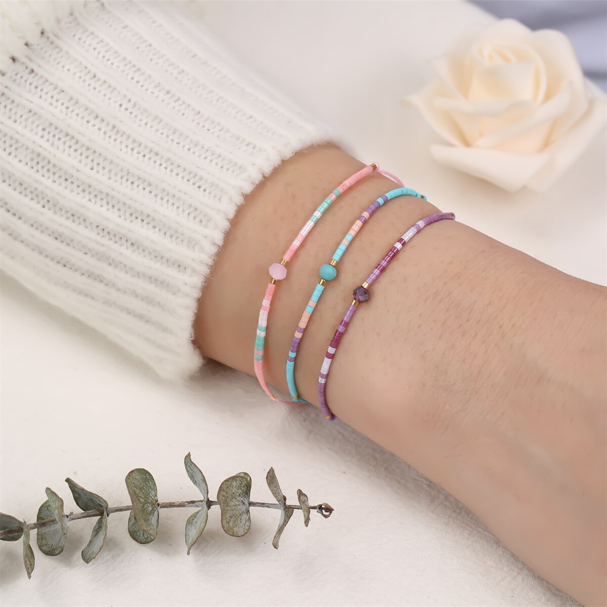 Handmade Pearl Bracelet & Bangle for Women Men Faceted Crystal Beads Pendant Adjustable Charm Stacking Femme Pulsera