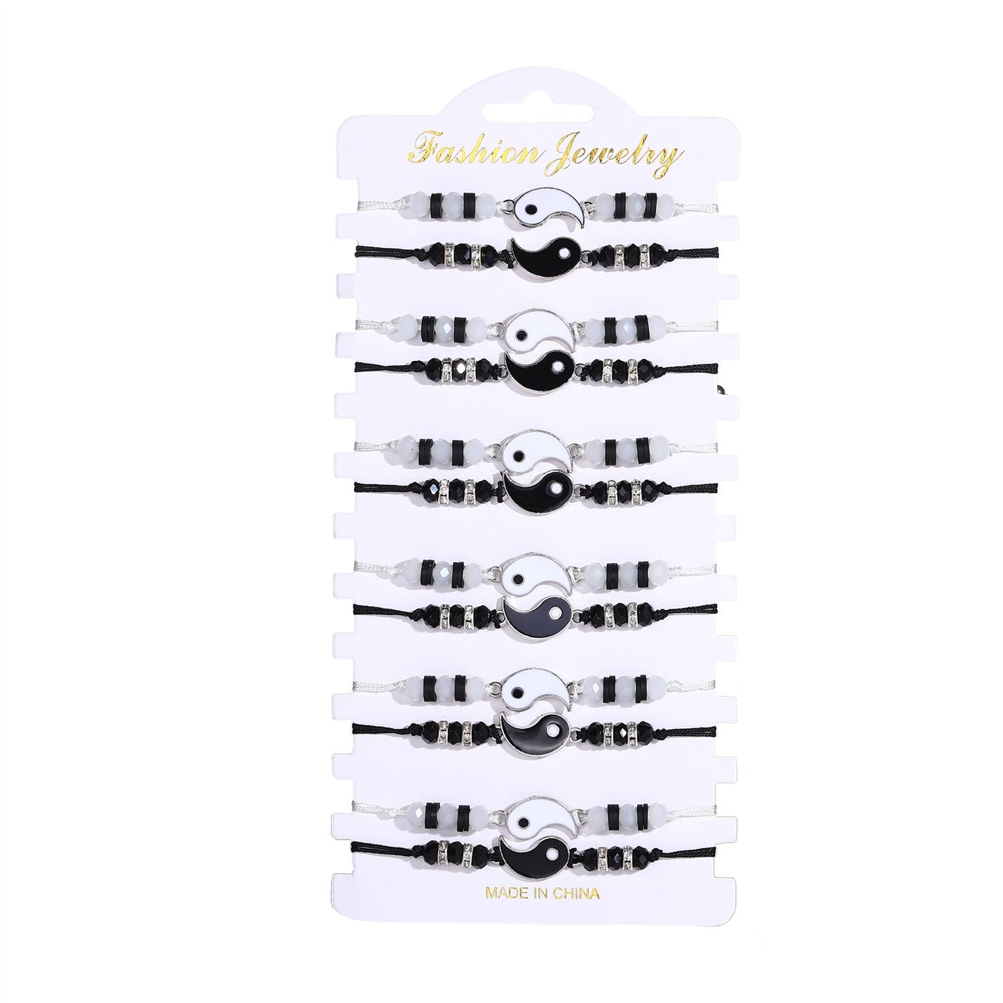 12pcs/Lot Black/white Yin and Yang Tai Chi Pendant Bracelets for Women Crystal Beads Chain Braid Rope Anklet Amulet Jewelry