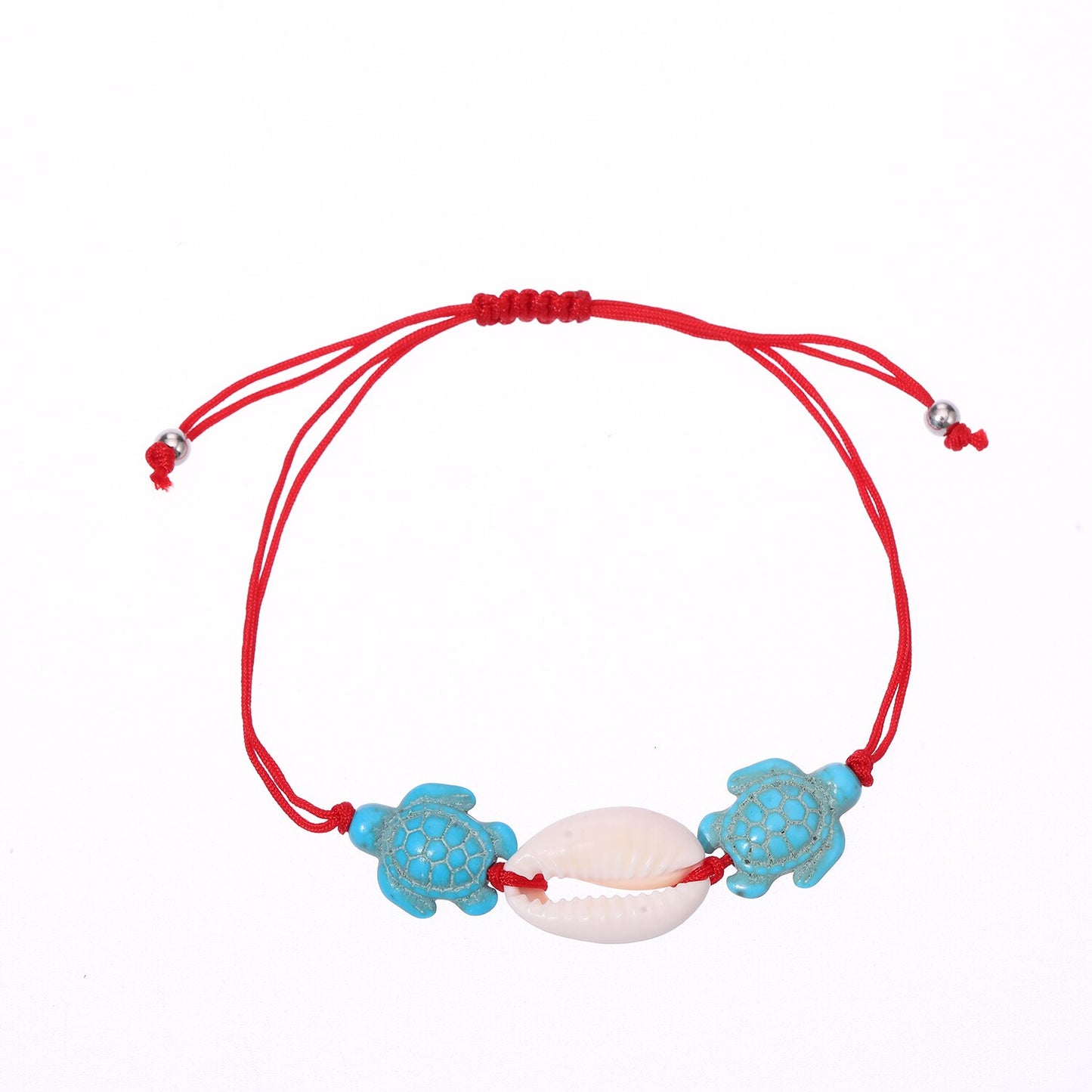 12pcs/lot Turquoise Sea Turtle Shell Pendant Charms Bracelet for Women Child Adjustable Rope Chain Natural Stone Anklet Jewelry