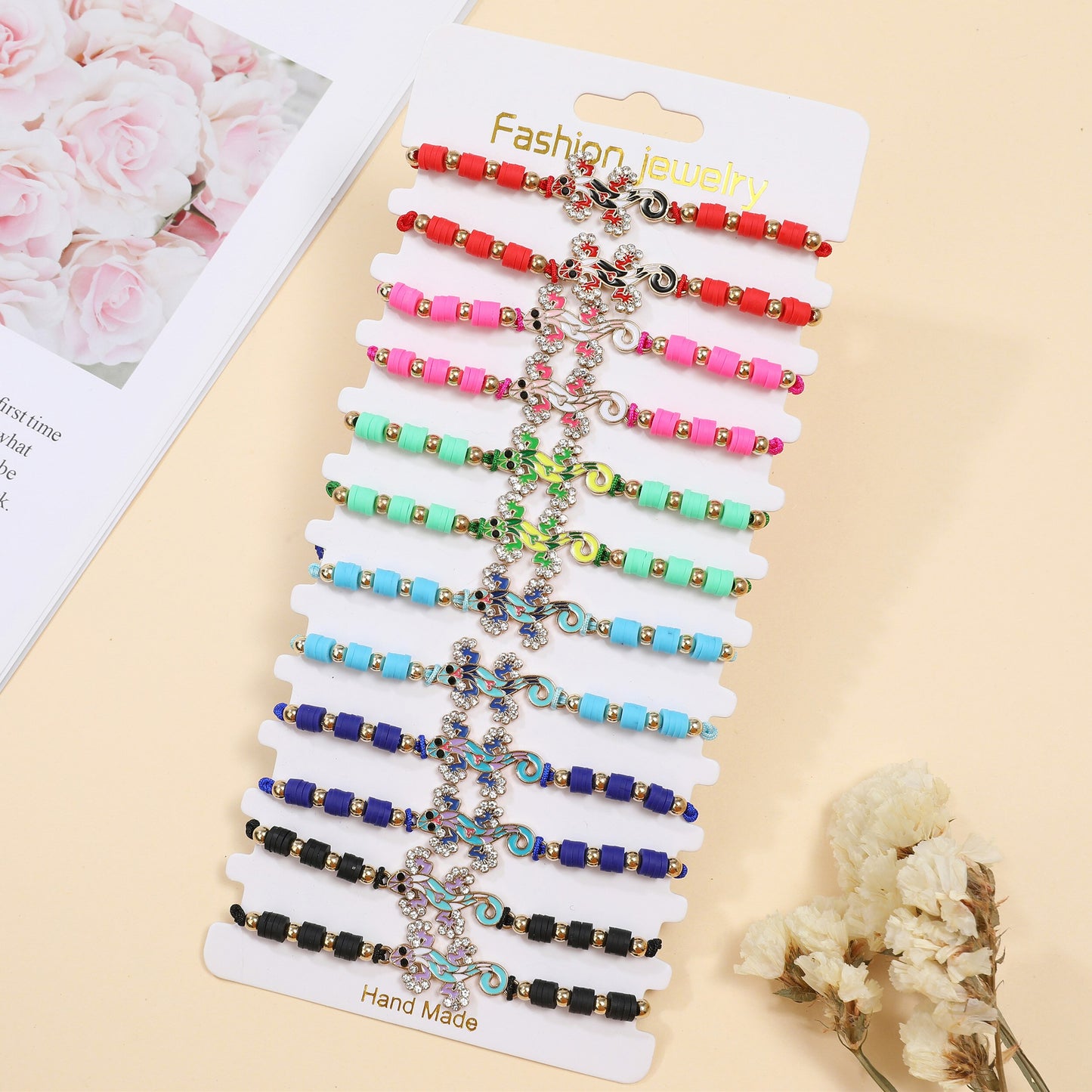 12pcs Bohemia Gecko Woven Bracelets for Women Men Adjustable Hand Woven Bracelets Anklets Jewelry Gift