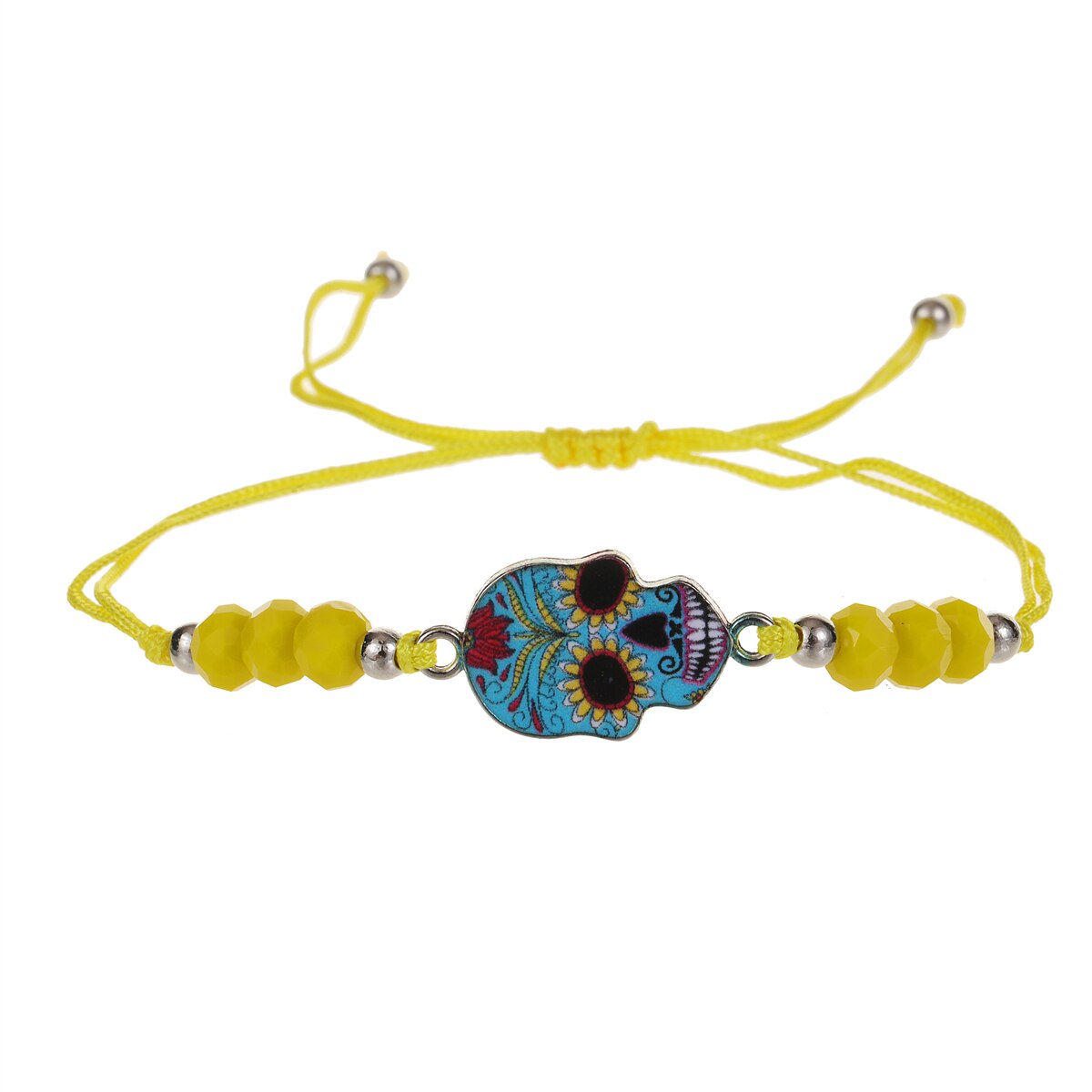 Enamel Skull Charms Elastic Bracelet for Women Adjustable Braided Rope Chain Rubber Band Wristband Jewelry Gift