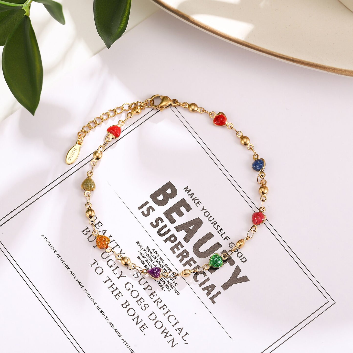 Stainless Steel Oil Drip Heart Sunflower Daisy Pendant Bracelets for Women Men Titanium Chain Minimalist Waterproof Jewelry