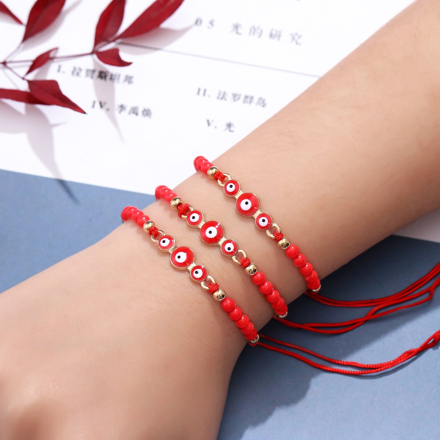 12 Pieces Evil Eye Charms Bracelet for Women Men Adjustable Hand Braided Rope Anklet Surf Jewelry Wholesale