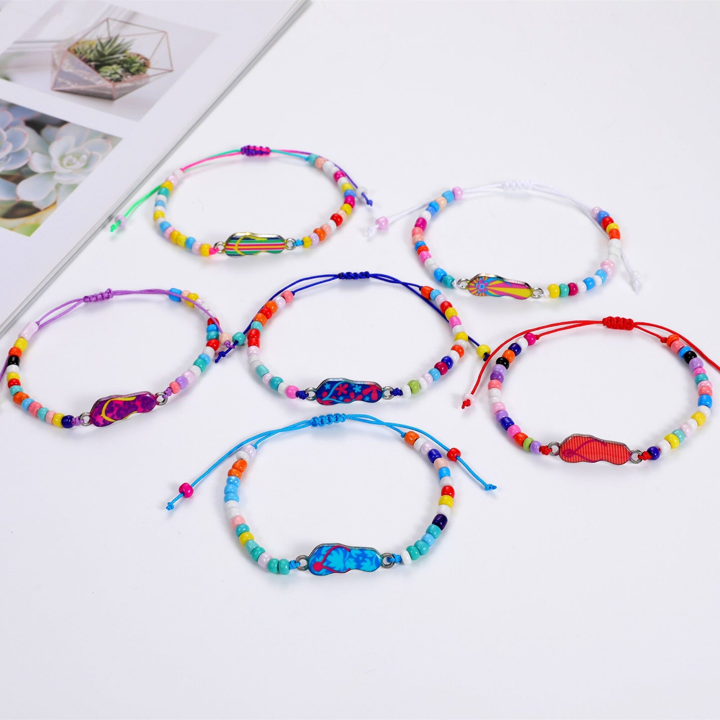12 Pcs Creative Colorful Oil Painting Slippers Charm Bracelet for Girl Kids Handmade Bead Braided Chain Friendship BFF Gift