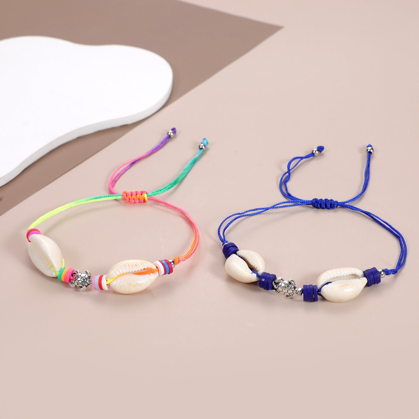 12pcs Soft Clay Beaded Bracelet Metal Tortoise Shell Charms Bracelets for Women Handmade Woven Rope Bracelets Anklet Wholesale