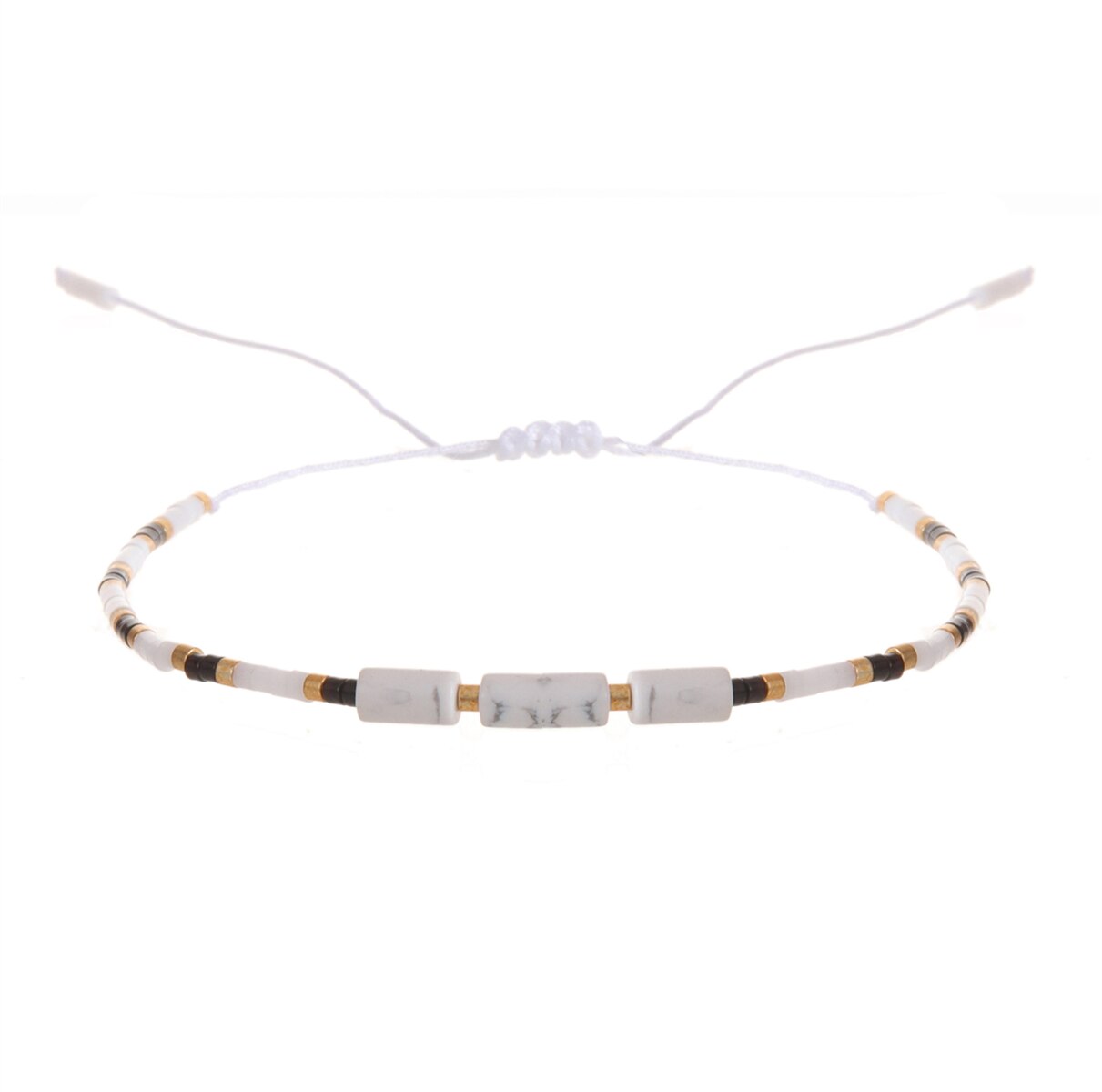 Seed Bead Bracelet & Bangle for Women Men Square Faceted Natural Stone Pendant Adjustable Charm Stacking Femme Pulsera