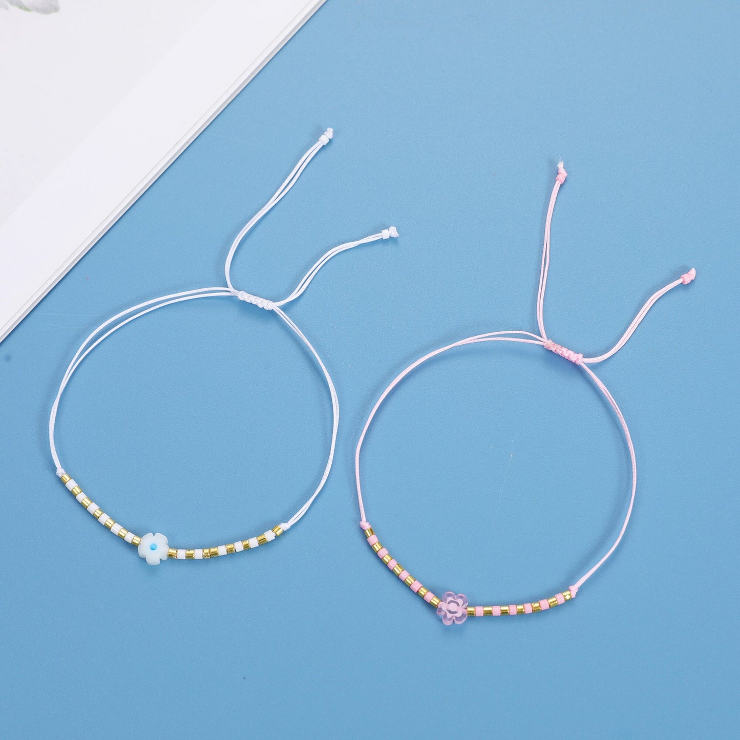 12pcs Braided Flowers Charms Bracelets for Women Adjustable Multi Color Seed Beads Jewelry Rope Chain Bracelet
