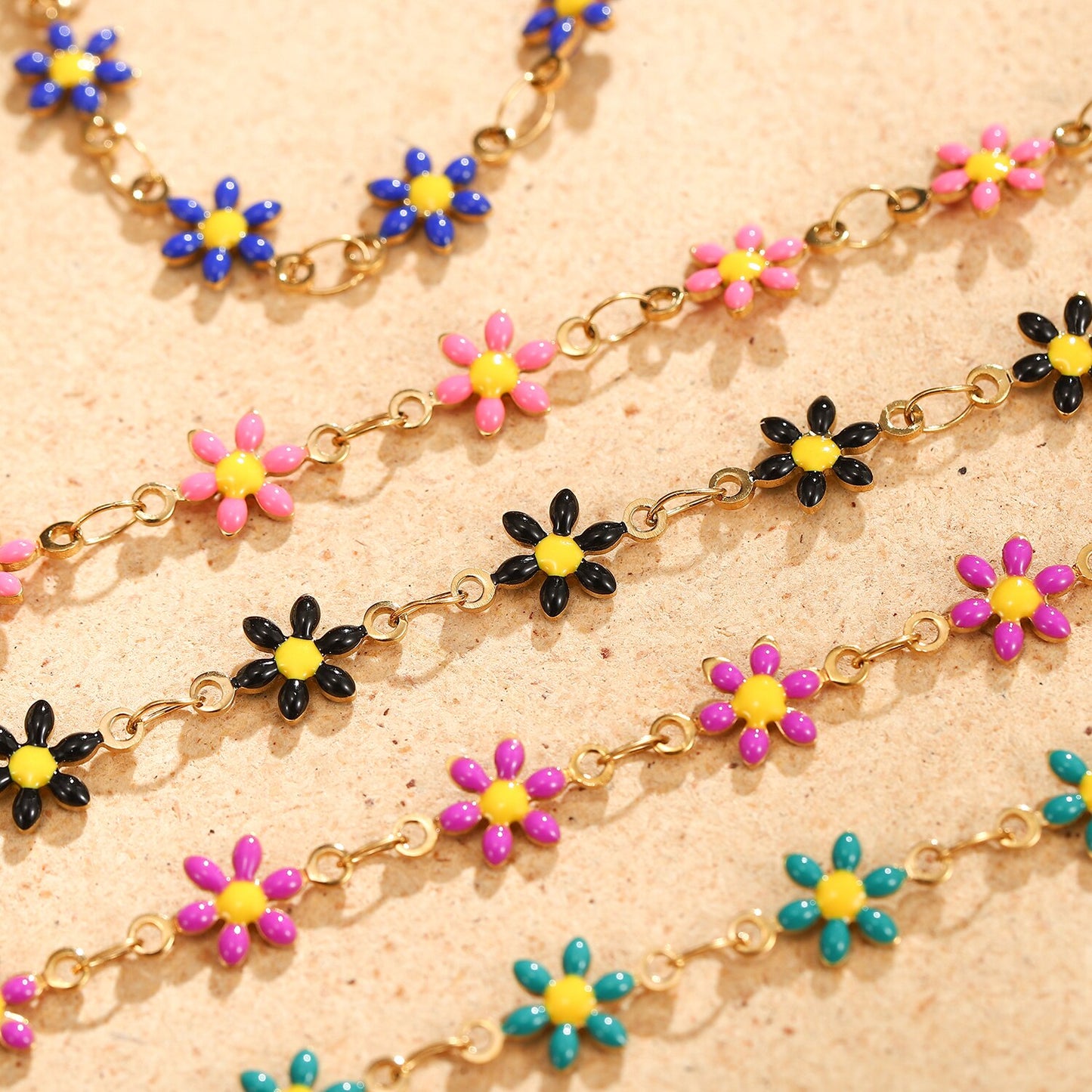 Women Stainless Steel Oil Drip Colorful Sunflower Pendant Bracelet Trendy Steel Titanium Minimalist Flower Bangle Anklet Jewelry