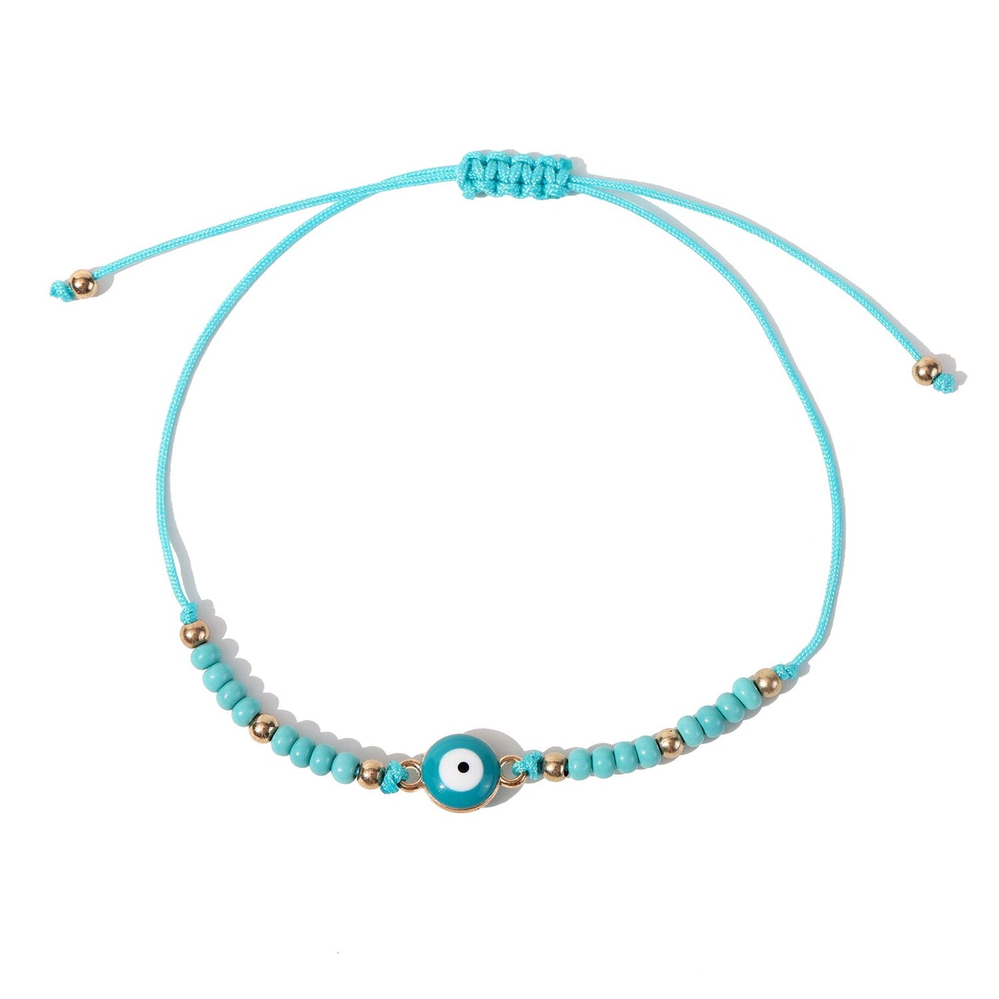12pcs/lot Metal Dripping Oil Evil Eye Beads Charms Bracelet for Women Adjustable Woven Crystal Chain Summer Anklet Jewelry