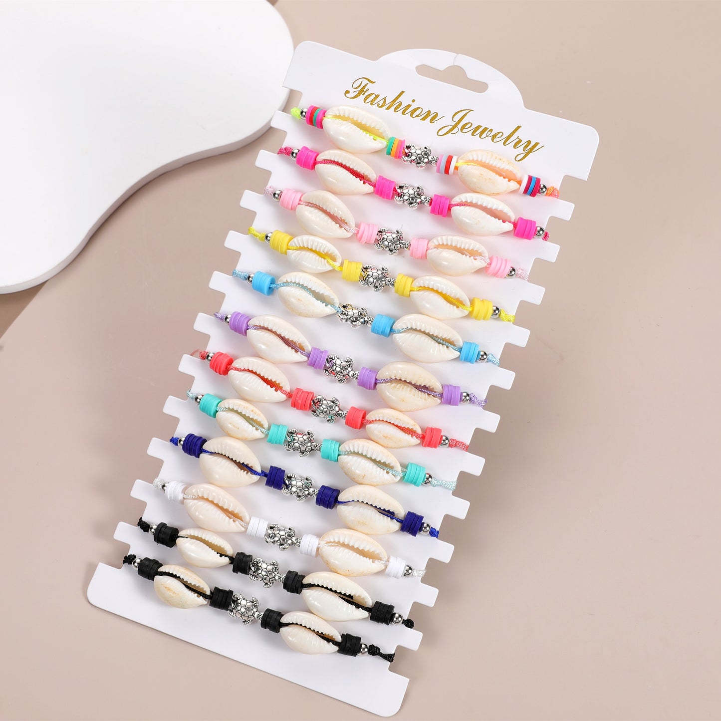 12pcs Soft Clay Beaded Bracelet Metal Tortoise Shell Charms Bracelets for Women Handmade Woven Rope Bracelets Anklet Wholesale