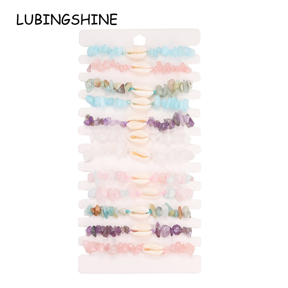 12pcs/lot Women Natural Stone Quartz Stone Bracelets&Bangles Braided Adjustable Chain Bracelet Anklet Wristband Jewelry