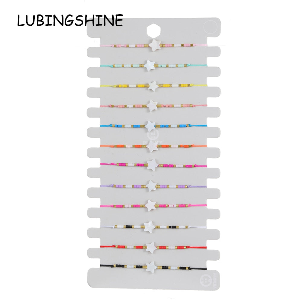 12pcs/set Shell Star Charms Bracelets High Quality Colorful Seeds Beads Handmade Braided Bracelet for Women Party Jewelry