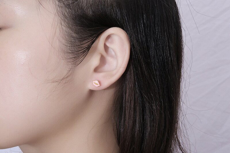 Sexy Stainless Steel Red Lips Stud Earring for Women Men Plated Gold Color Statement Party Engagement Jewelry
