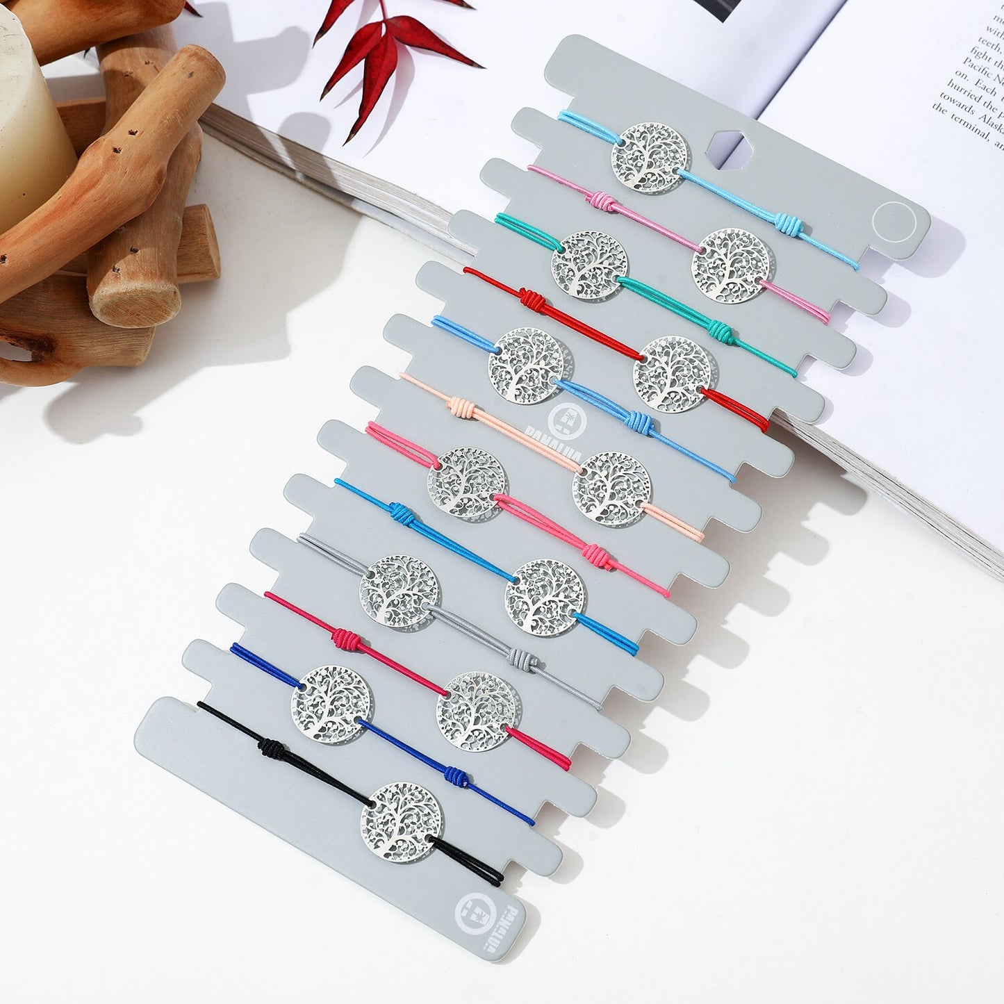 Bohemia 12pcs/Sets Hollow Tree of Life Bracelets Adjustable Rope Anklets Bracelet Friendship Jewelry Wholesale Free Shipping