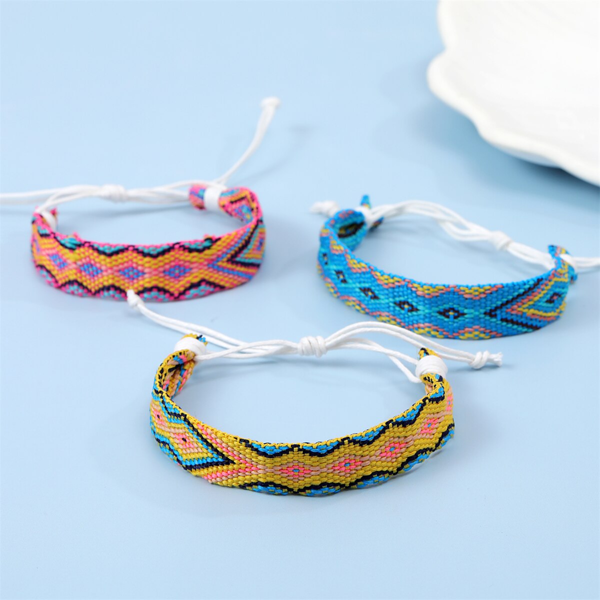 12pcs Wave Embroidery Charms Bracelets for Women Men Adjustable Size Summer Surf Anklet Wristband Cuff Jewelry Gift