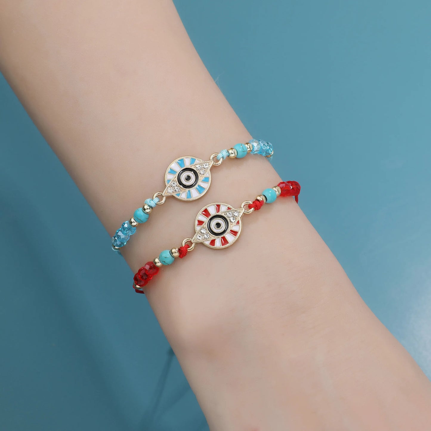 12pcs Evil Eye Color Oil Painting Bracelets for Women Girls Braided Red Rope Lucky Bracelets Fashion Friendship Jewelry