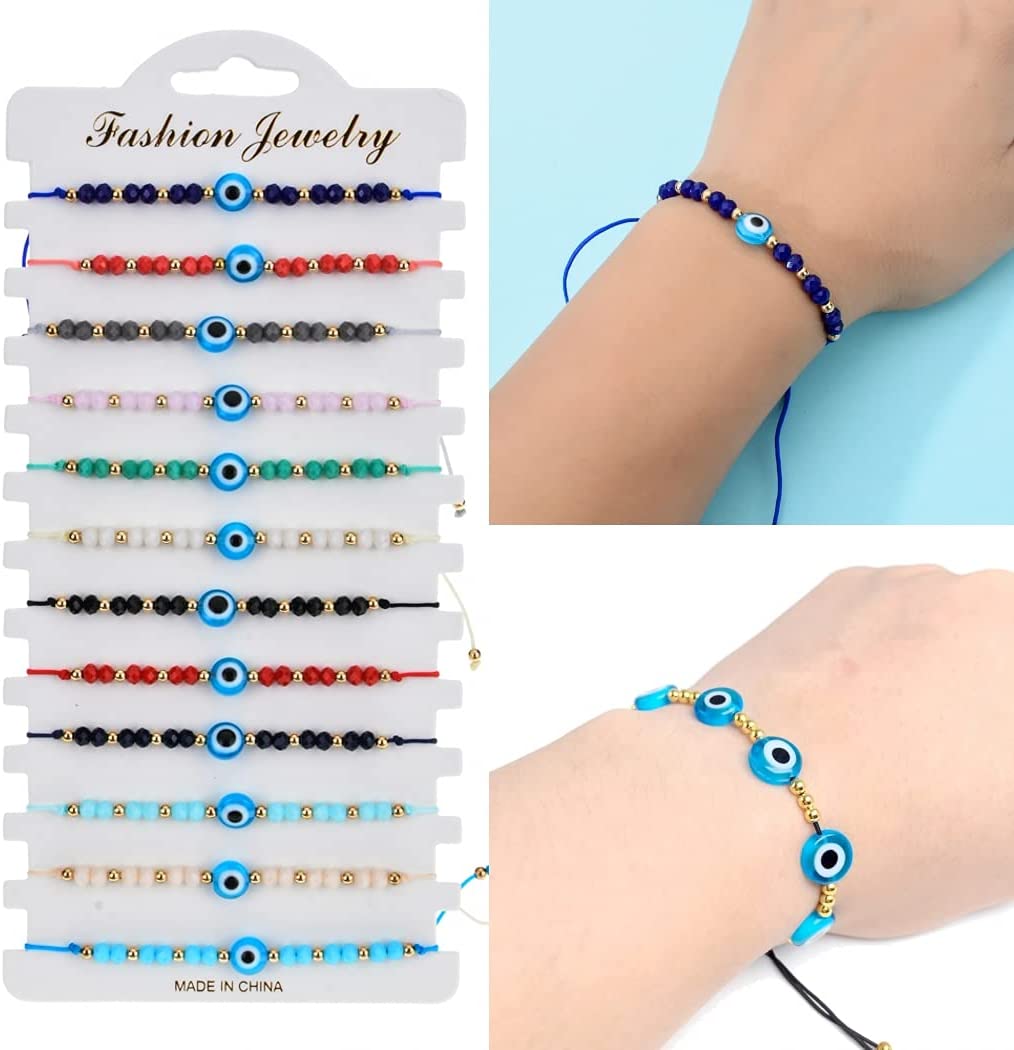 100pcs Evil Eye Beads Royal Blue Resin Lampwork Evil Eye 8MM Beads with Elastic Rope for DIY Crafts Making Accessories