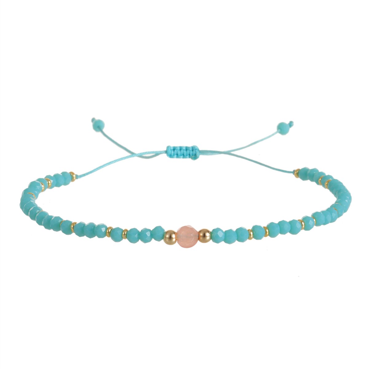 Women Crystal Faceted Glass Beads Charms Bracelets Boho Woven Adjustable Wristband Cuff Jewelry