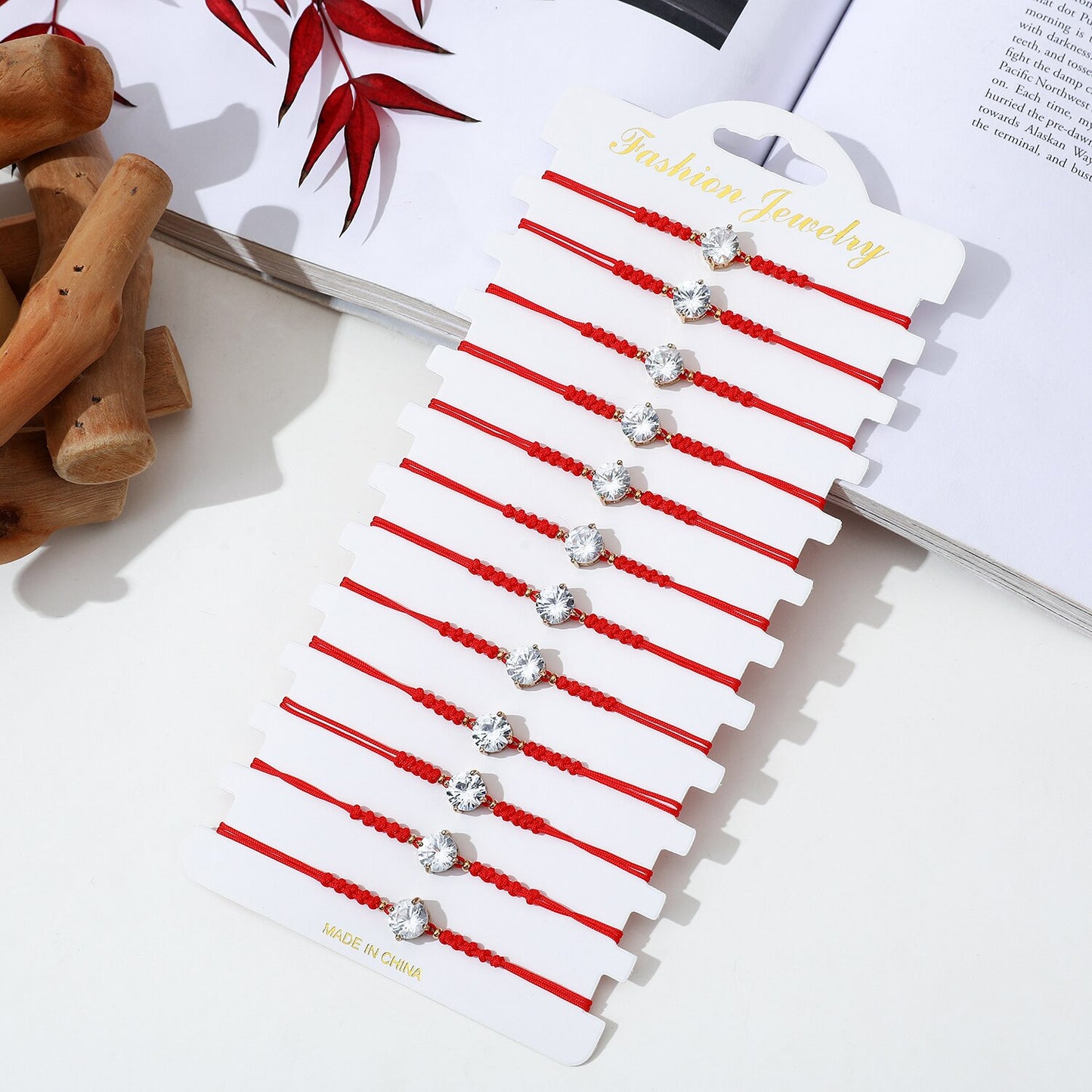 12Pcs Shiny Zircon Crystal Bracelets for Women Red String Good Luck Blessing Adjustable Charm Bracelet Jewelry Gift Wholesale