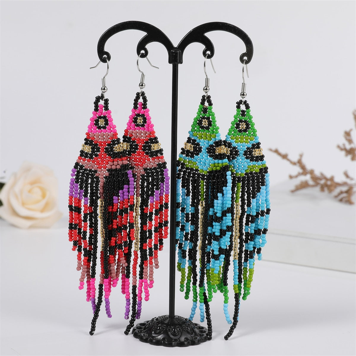 Bohemian Colorful Resin Seed Beaded Round Earrings for Women Girls Statement Dangle Earrings Ethnic Jewelry