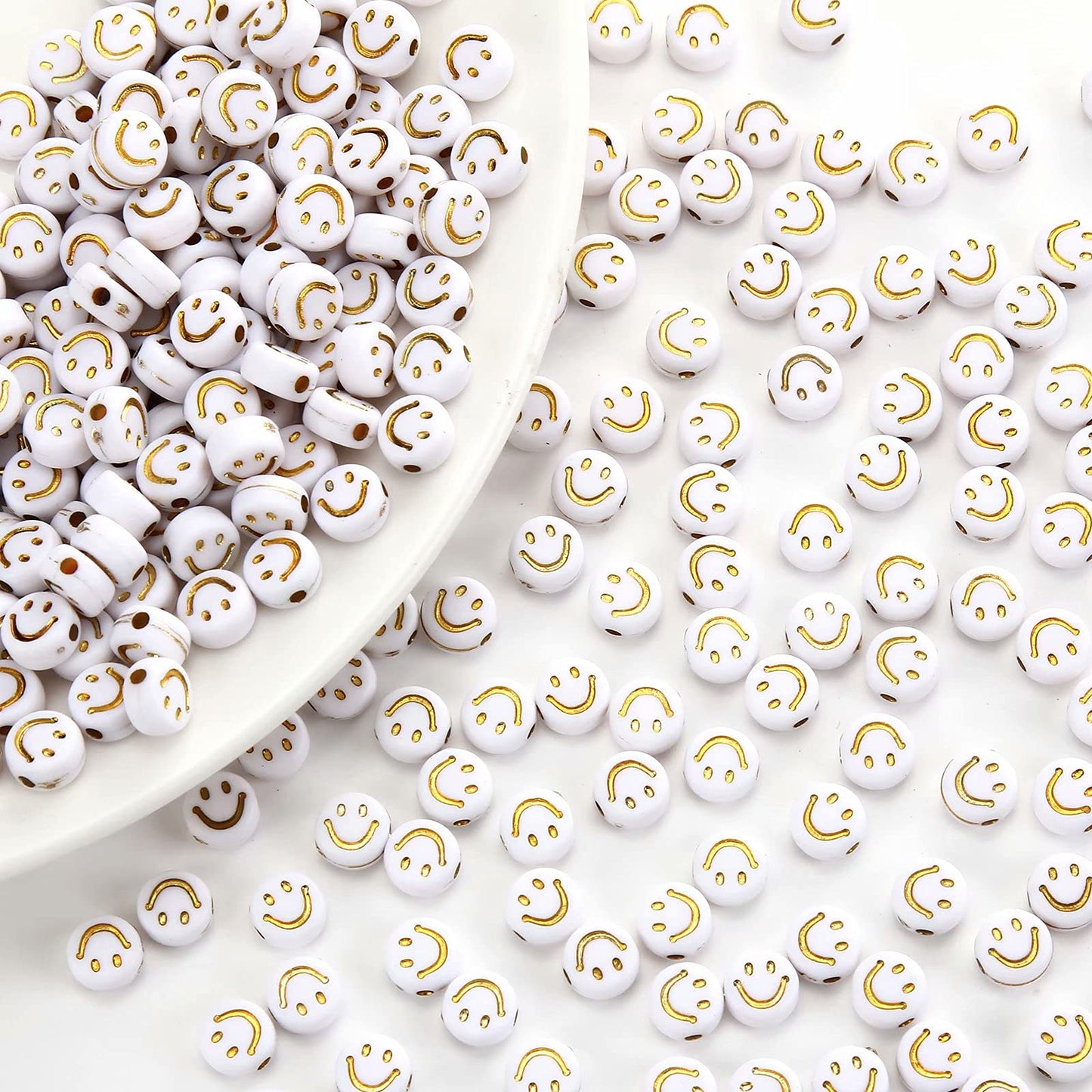 50 Pieces Flat Round Smiles Beads Handmade Lampwork Beads 7/8mm Charms Spacer Beads for Bracelets Necklace Jewelry Craft Making