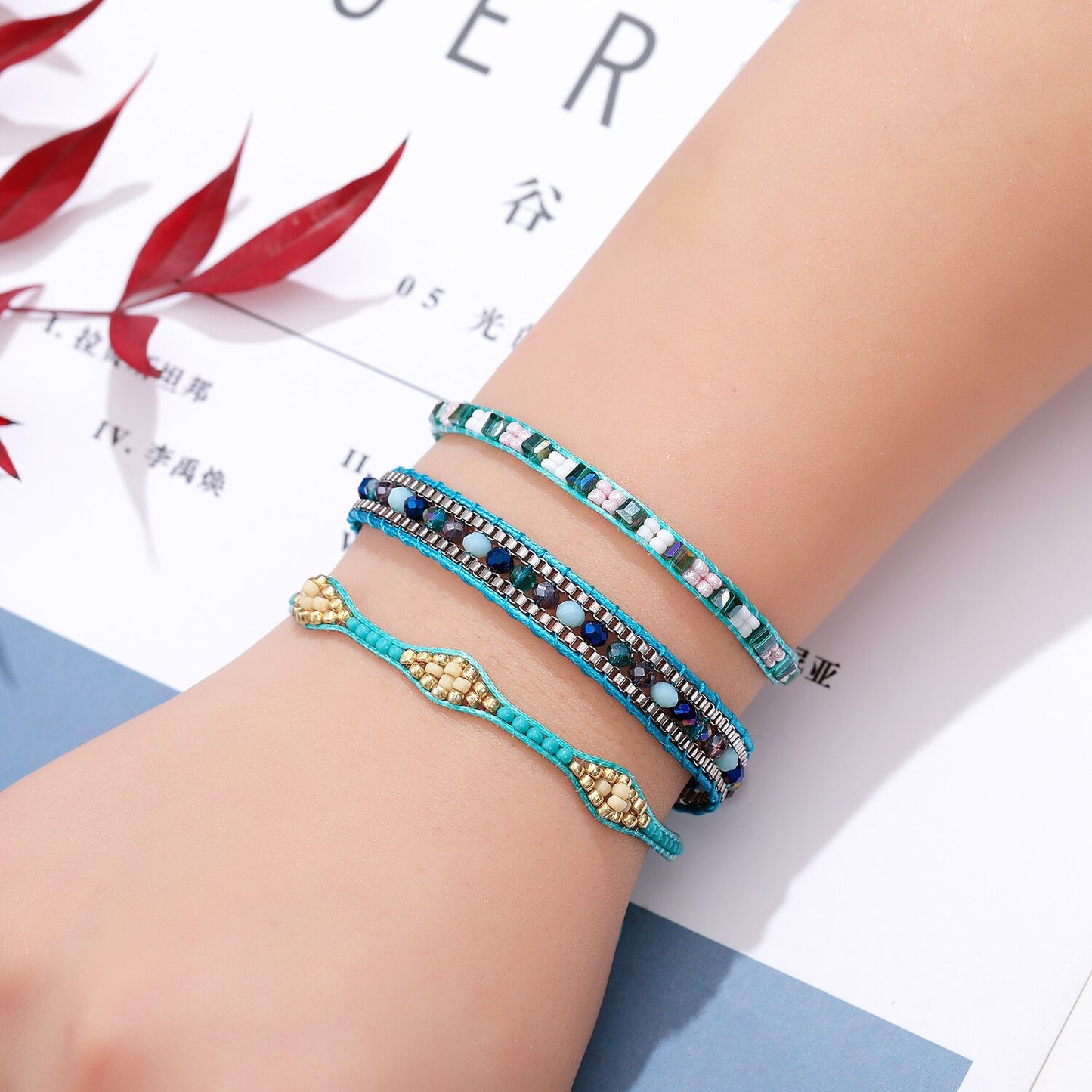 12pcs/lot Bohemia Woman Men Handmade Weave Adjustable Rope Chain Crystal Charms Bracelets Wrap Bangle Wristband Fashion Jewelry