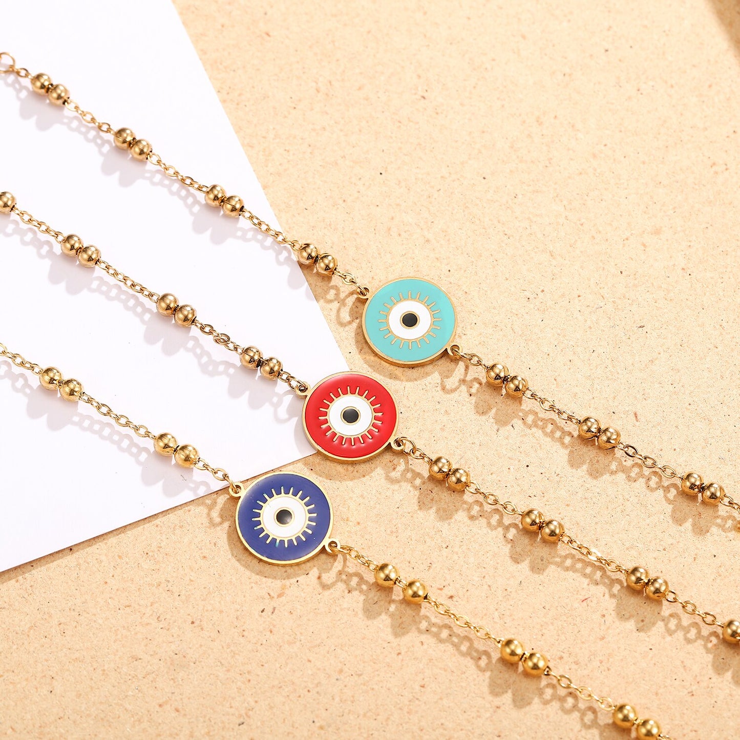 Turkey Stainless Steel Round Evil Blue Eye Charm Bracelet Gold Silver Color Brass Chain Bracelets for Women Men 2023 New