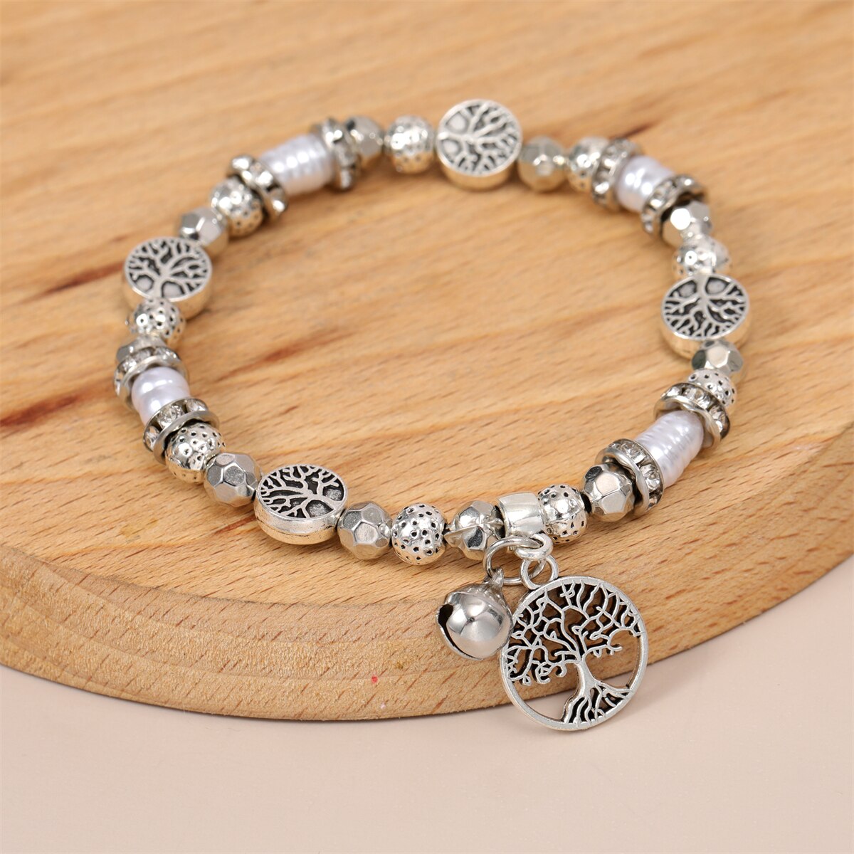 Fashion Metal Beads Disco Ball Charms Bracelets Bangles Tree of Life Pendant Adjustable Bracelet Jewelry for Women Man