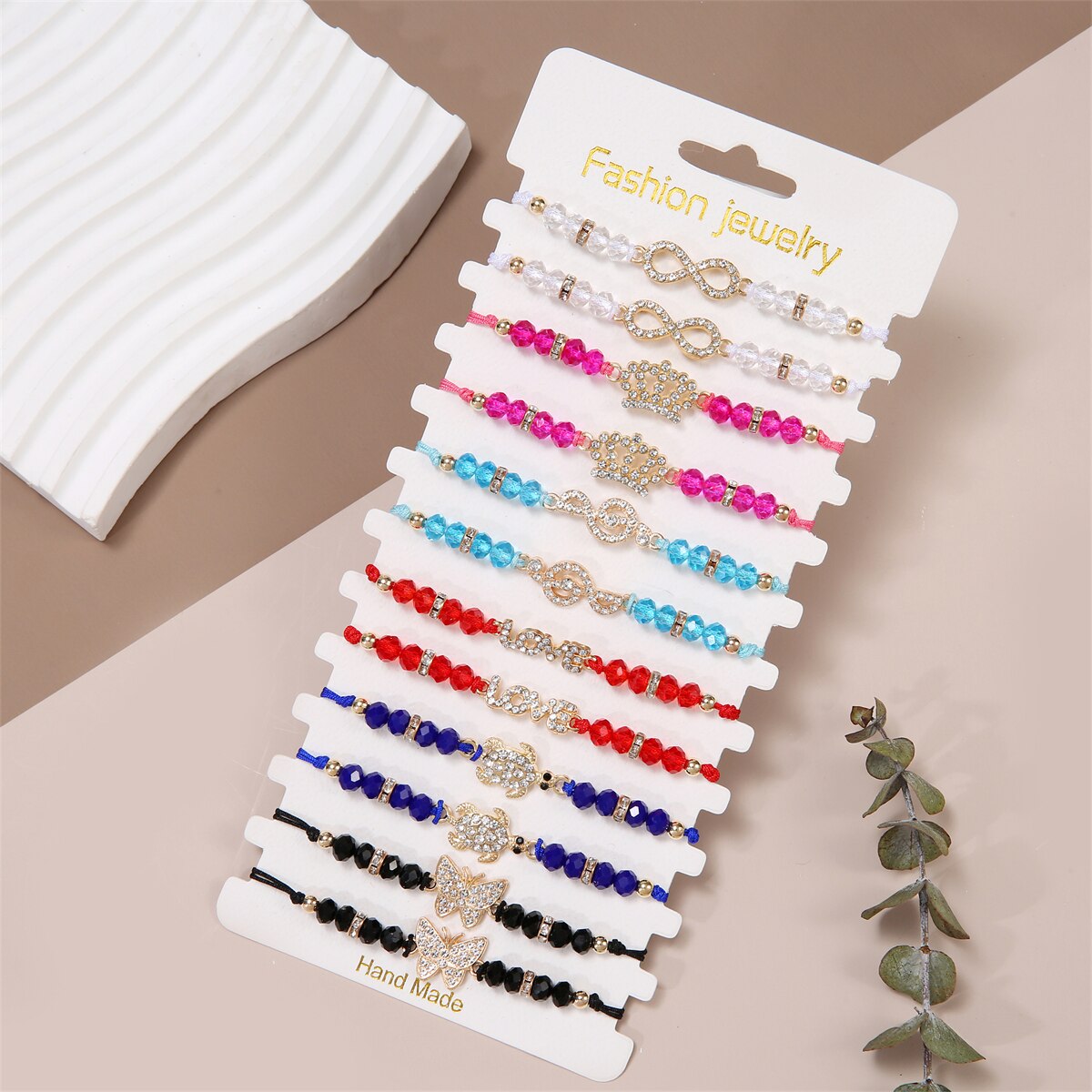 12pcs/lot Butterfly Turtle Charms Knitted Bracelet for Women Adjustable Infinite Love Crystal Beads Bracelets Anklet Jewelry