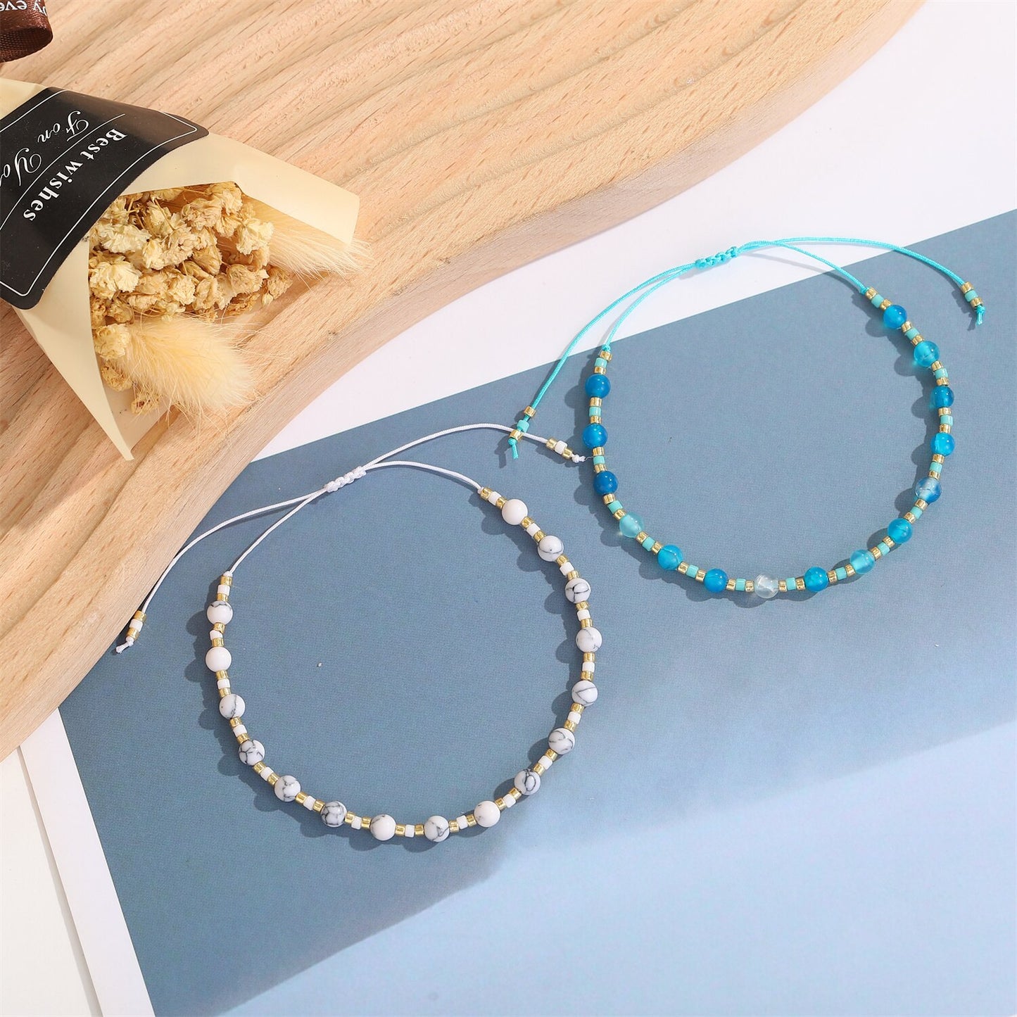 12pcs Natural Stone Bead Charm Bracelets for Women Adjustable Chain Bracelet Anklet Wristband Girl Jewelry Pulsera Wholesale