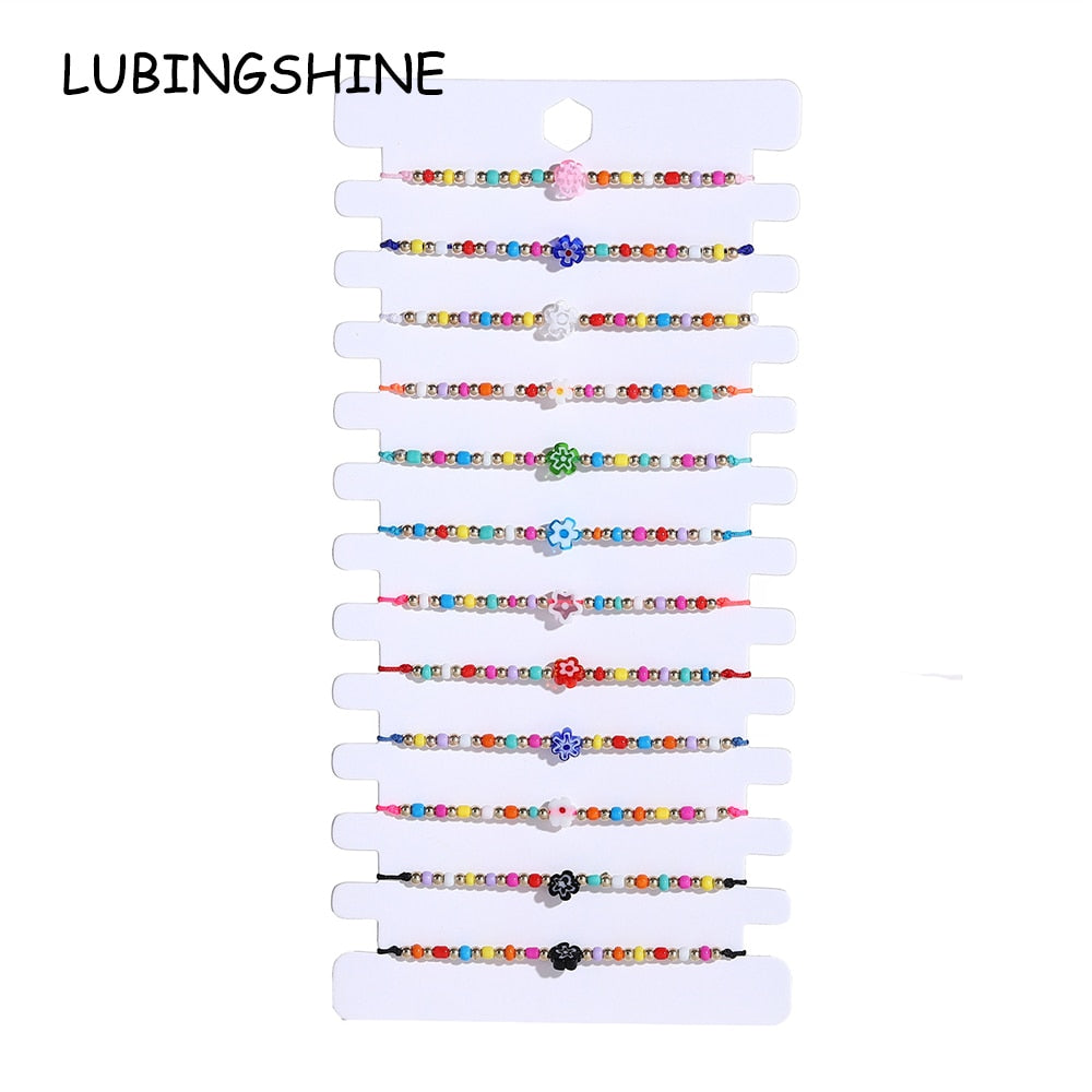 12 Pcs Handmade Flowers Bracelets Adjustable Friendship Bracelet Friend Boho Couple Bracelets Promise Bracelets Free Shipping