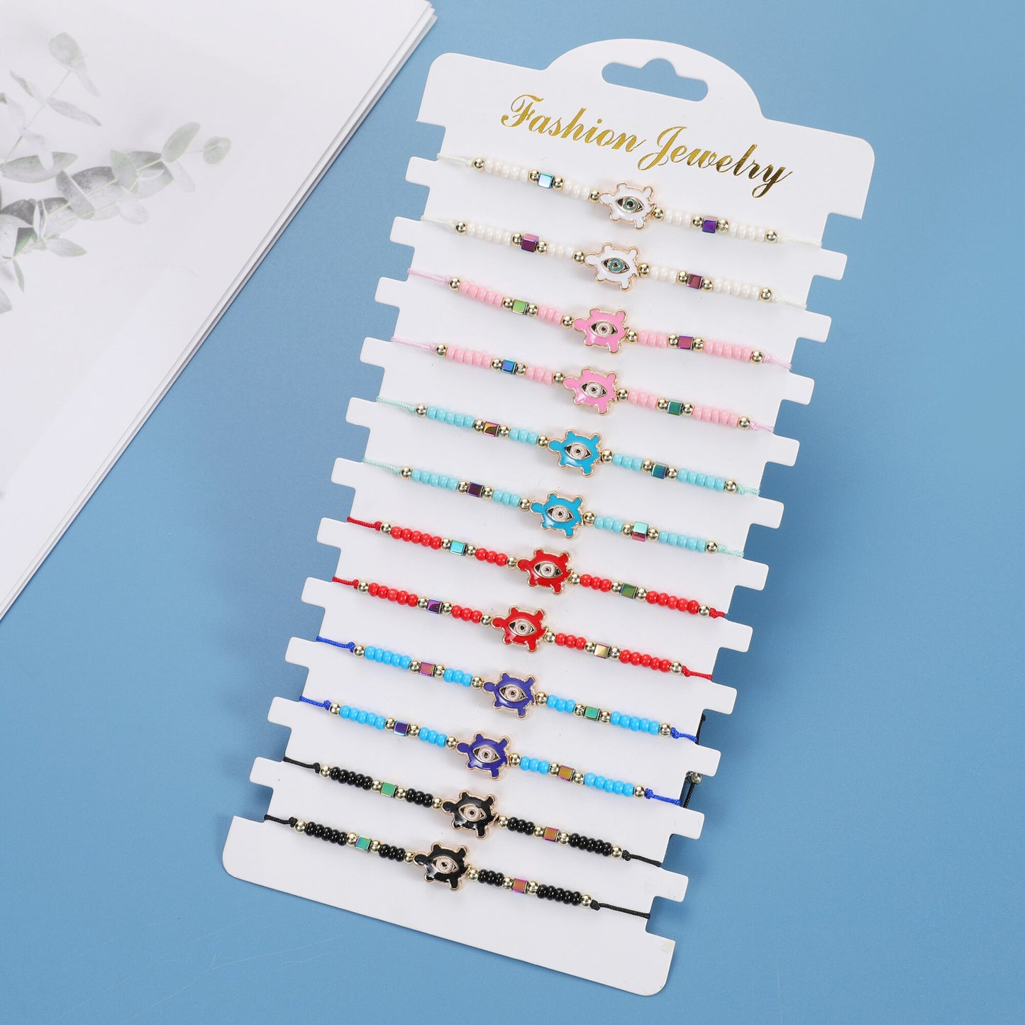 12pcs/Set Handmade Braid Rope Chain Bracelet Oil Painting Turtle Charms Seed Beads Bracelets for Women Fashion Jewelry