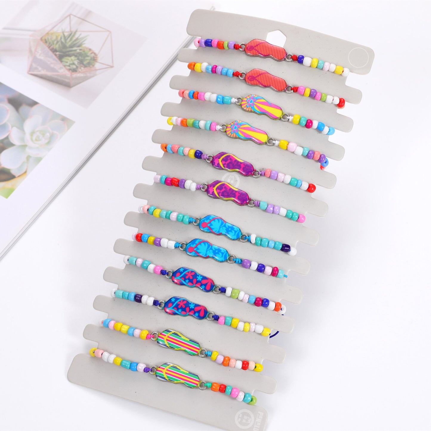 12 Pcs Creative Colorful Oil Painting Slippers Charm Bracelet for Girl Kids Handmade Bead Braided Chain Friendship BFF Gift